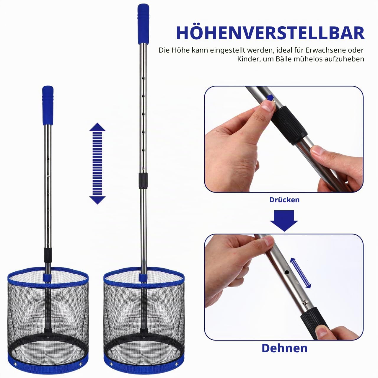 BESPORTBLE Tischtennisball Sammler Pongball Retriever Teleskopstange Behälter Organizer Leicht Tragbar Für Spielplatz Ballsammelarbeit