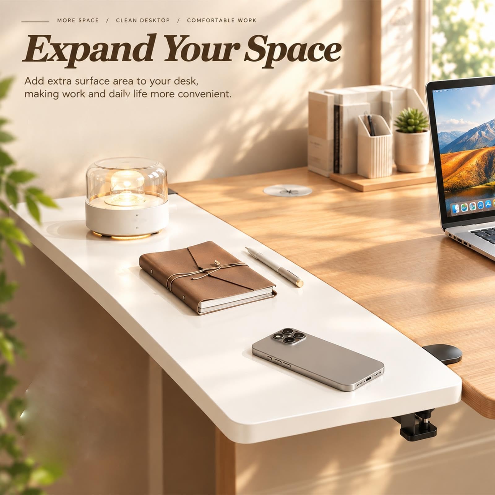 Desk Extension Panel, Foldable Storage Rack With Clip