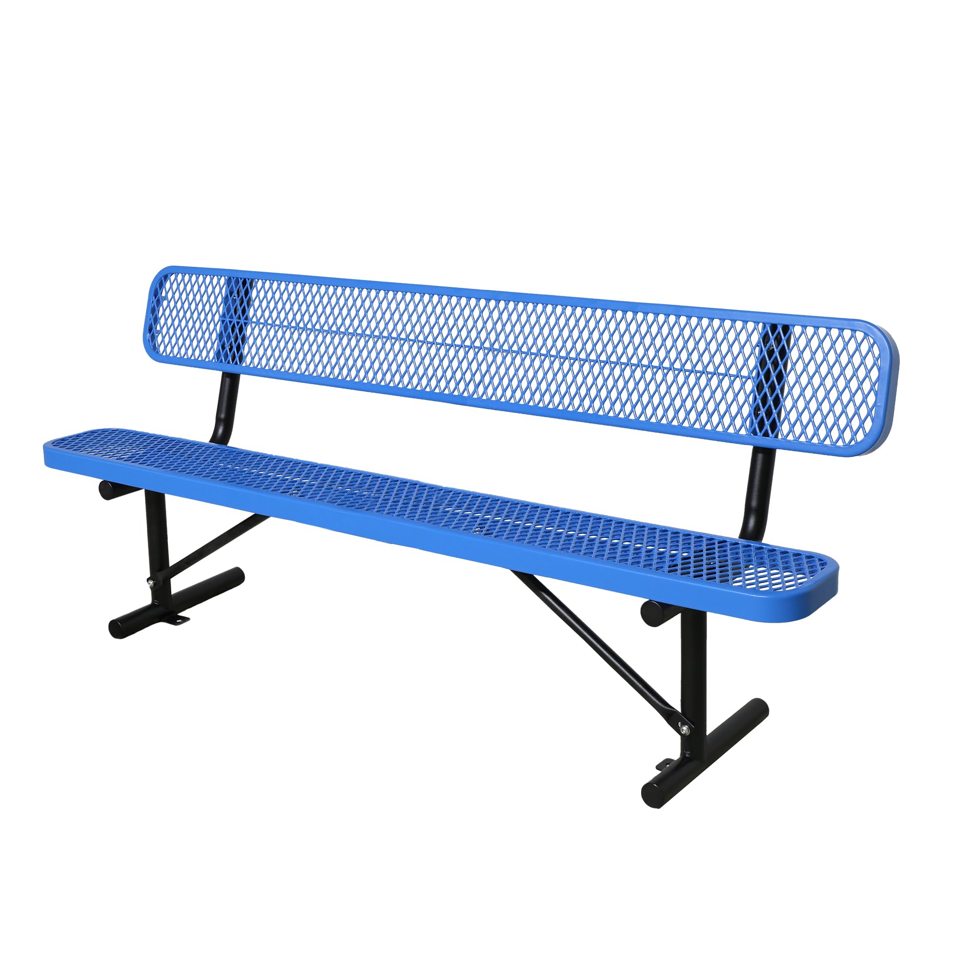 8FT Heavy Duty Park Bench with Back Portable Frame, Outdoor Steel Bench with Backrest, Outdoor Park Bench Expanded Metal Mesh Bench for Lawn, Park,