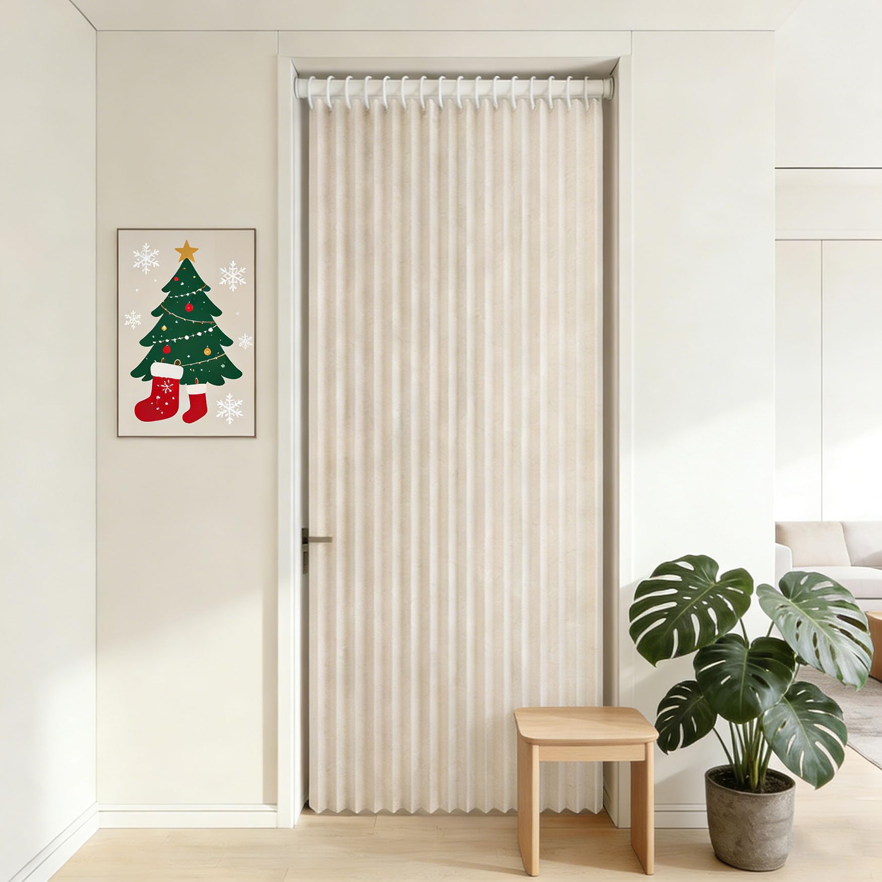Rideau de porte pliable beige pour balcon et armoire gain de place
