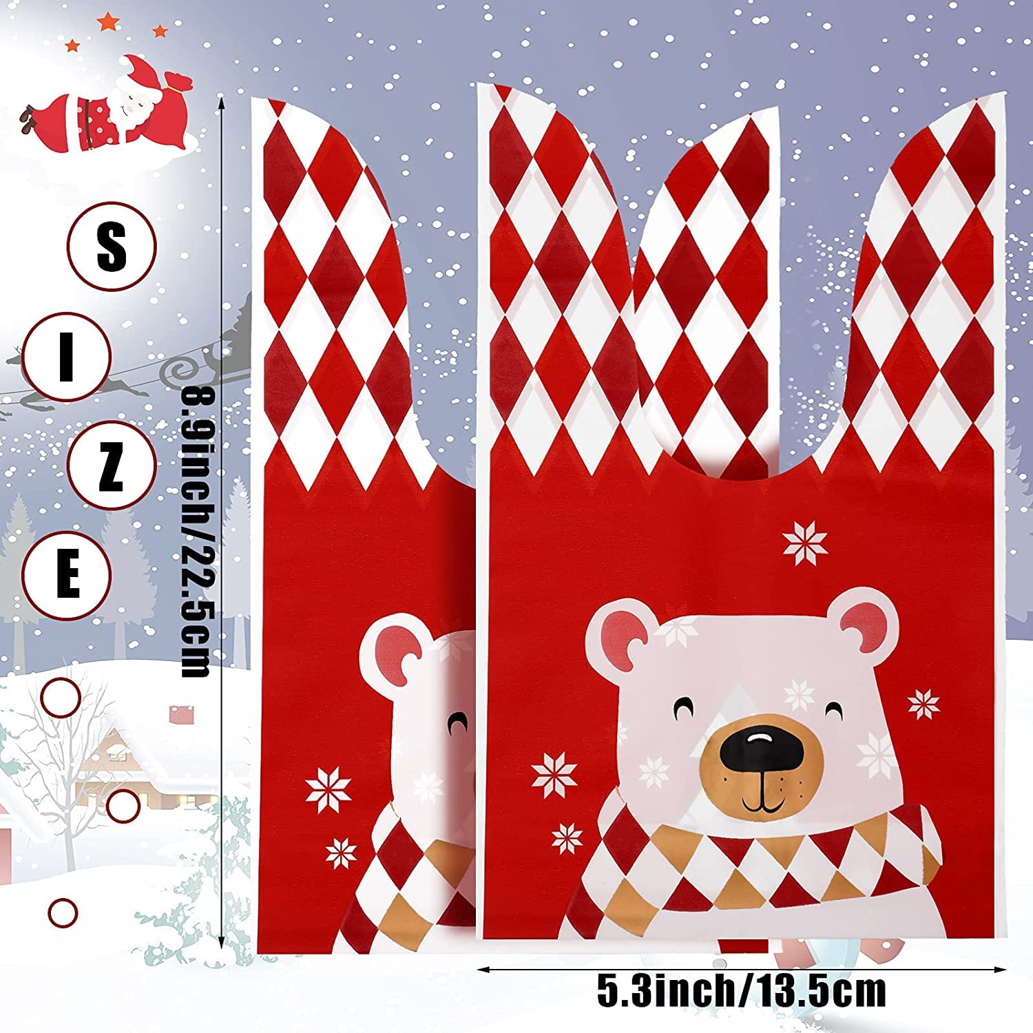 100 pezzi Sacchetti regalo Natale in Cotone Ecologico con Stampa a Doodle