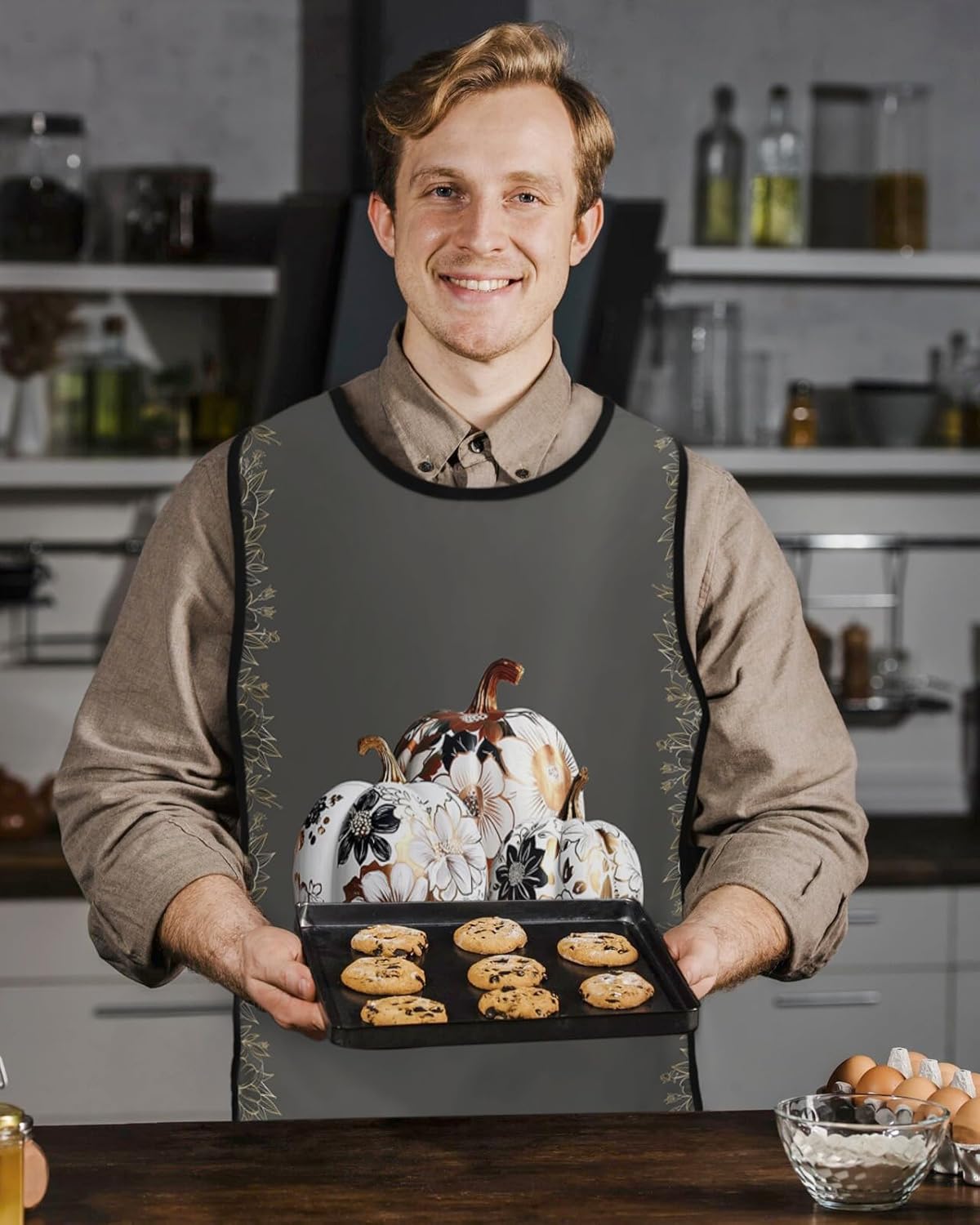 Thanksgiving Pumpkins Cobbler Aprons with 2 Large Pockets for Men Women, Smock Apron for Chef Clothing Protector