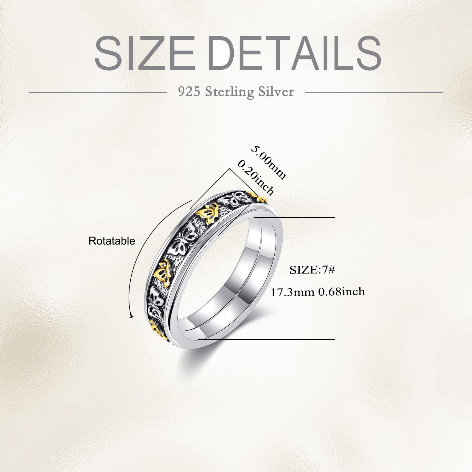 POPLYKE Sonnenblume/Schmetterling/Gold Sonnenblumen Ringe 925 Sterling Silber Angst Relief Spinner Statement Ringe Schmuck für Ihre Frauen