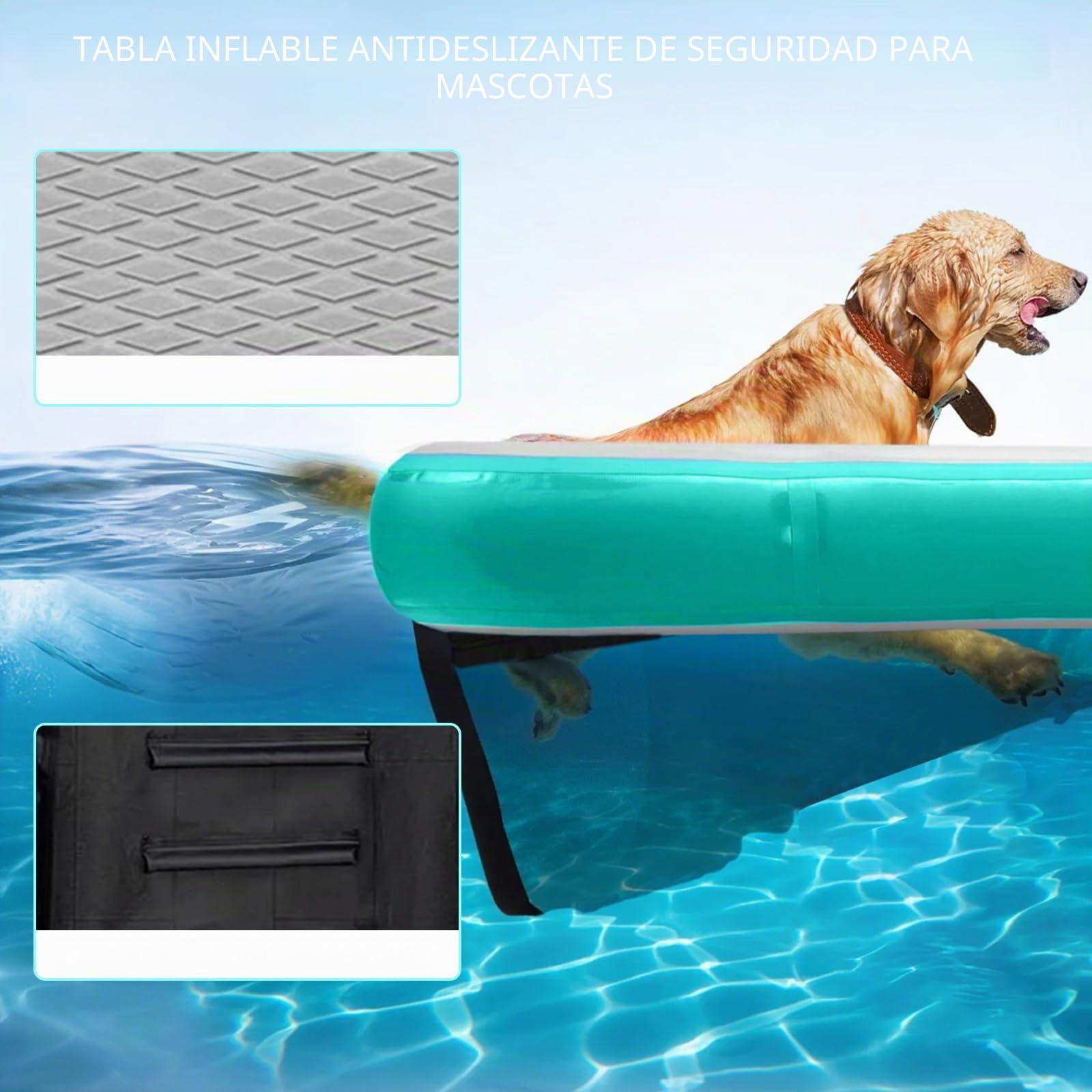 Rampa de Piscina para Perros, rampa Inflable para Botes para Perros, Escalera Flotante Inflable de EVA Antideslizante para Piscinas, Barcos, muelles, Acceso Seguro y fácil al Agua para Perros Grandes