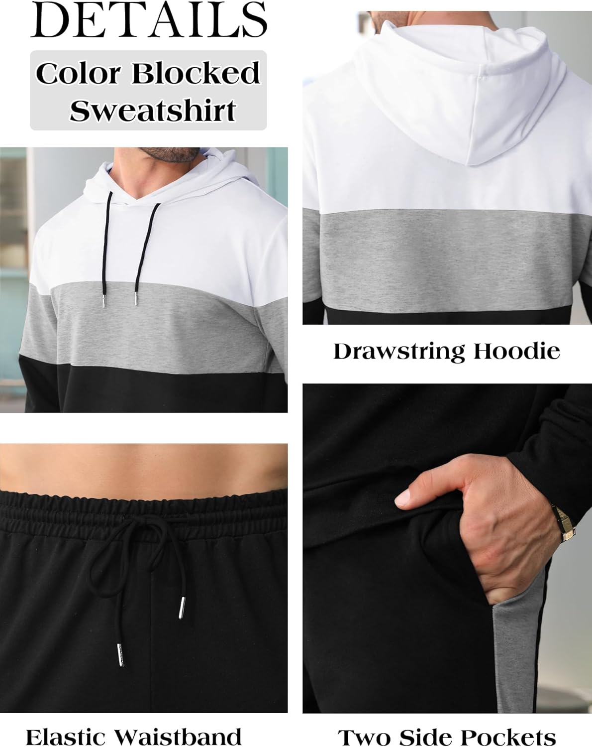 Babioboa Men's Tracksuit 2 Piece Color Block Hoodie Set Pullover Sweatshirt and Jogging Sweatpants Athletic Sweatsuits Set - Image 6