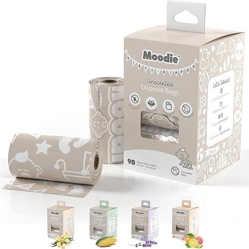 Bolsas de pañales desechables para bebé (90 bolsas en total) Bolsas de pañales desechables sin aroma (6 rollos de recambio de 9 x 13 pulgadas)