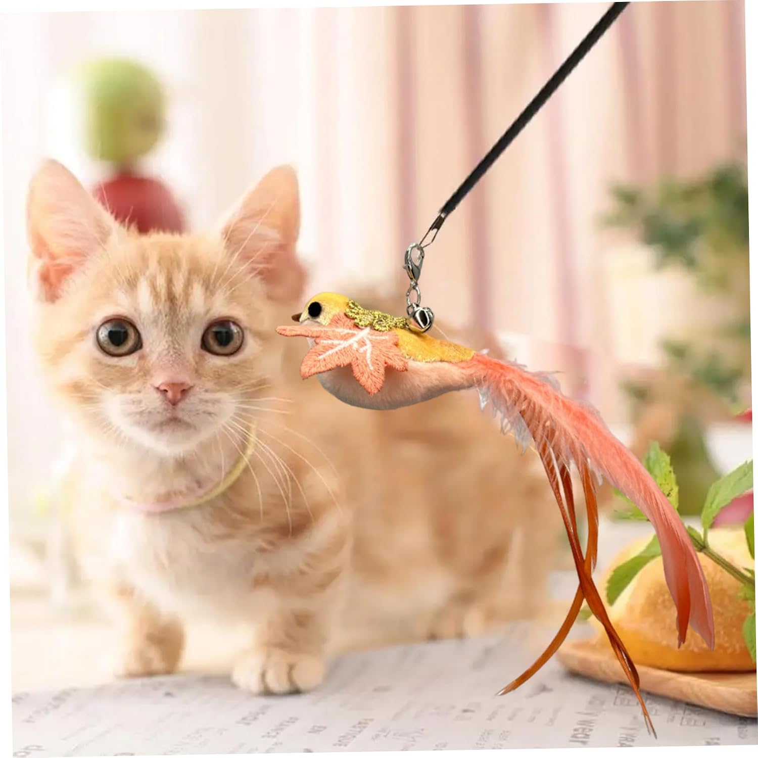 Cat Feathers Toy Refill 5Pcs Brid Shape Cat Wand Toy Refill Cute Flying Bird Attachments with Bells Interactive Toys for Indoor Cats Play and Hunting Skills, No Rod image 3
