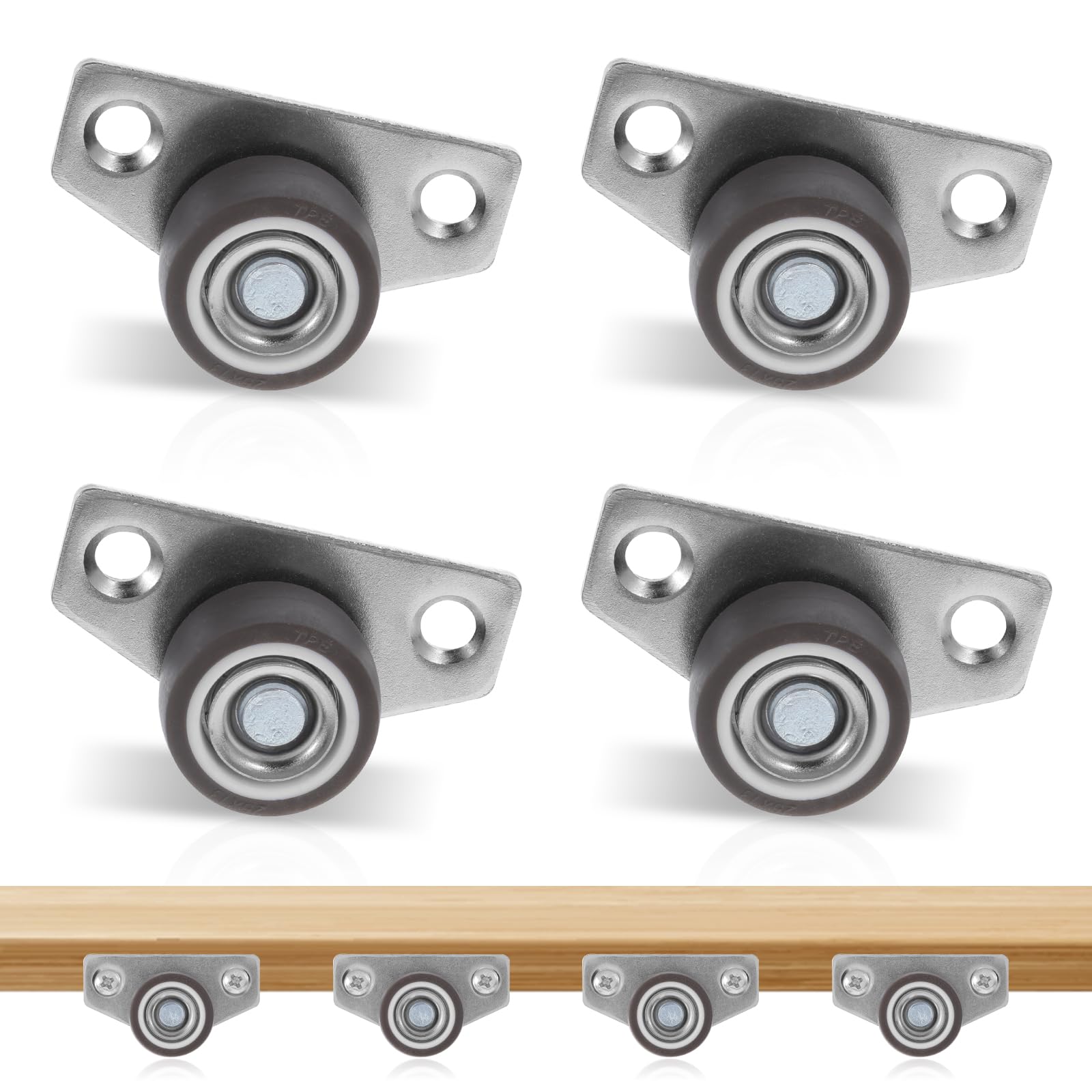 4Pcs Side Mount Casters, Castor Wheels, Furniture Castors, Silent Ball Bearing Low Profile Casters