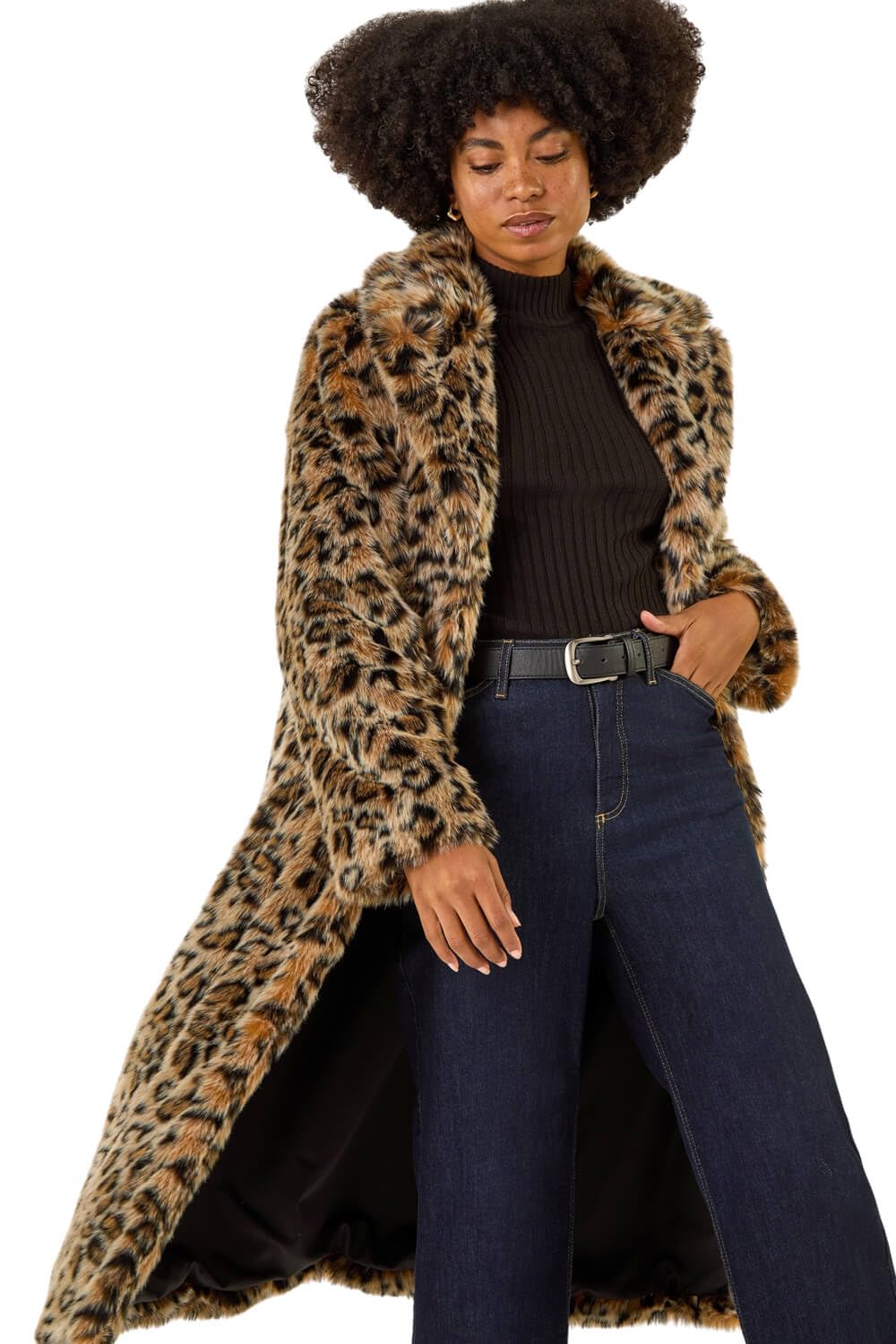 Roman Women's Premium Animal Faux Fur Coat in Brown | Size: 16