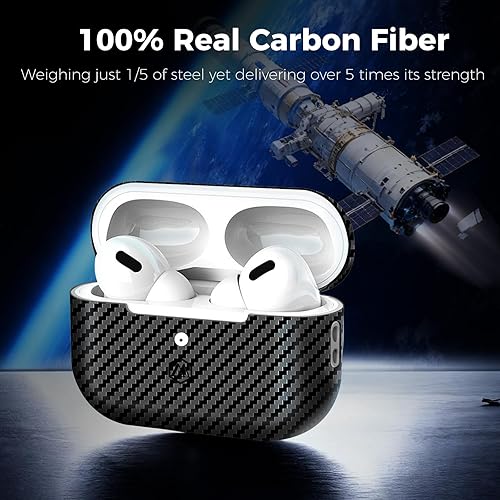 Miniatura 3 de MONOCARBON Funda de fibra de carbono forjada real para AirPods Pro 3, cubierta dura protectora delgada con cordón, compatible con MagSafe, Negro