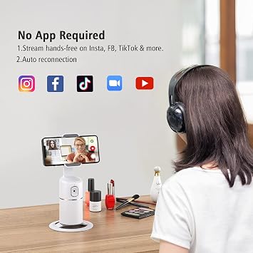 camrola Auto Face Tracking Phone Holder, No App Required, 360 Rotation Face Body Phone Tracking Tripod Smart Shooting Camera Mount for Live Vlog Streaming Video, Rechargeable Battery-White