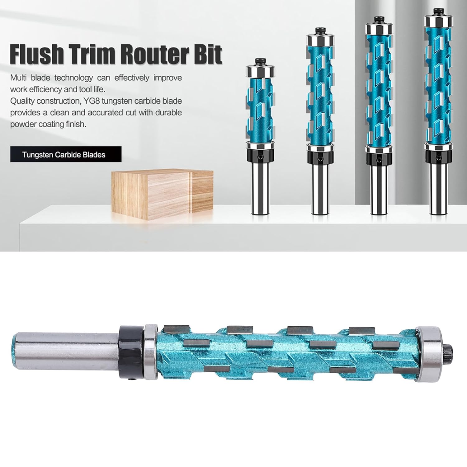 Hyuduo Premium Flush Trim Spiral Router Bit, Carbide Construction, Double Bearing Design for Woodworking, 3/4in Cutting Diameter, Ideal for Professional Craftsmen