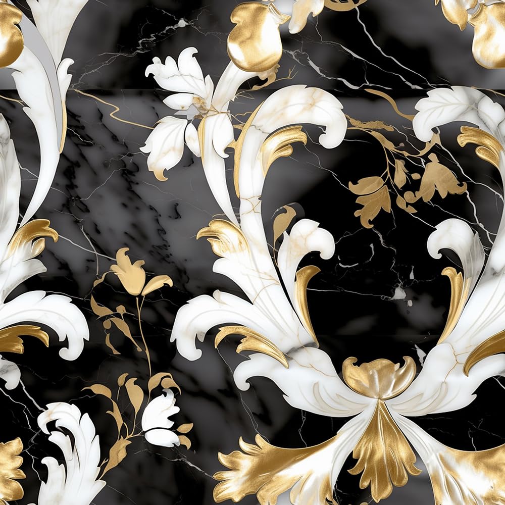 Redamancy Black, Gold Black And Gold Twill Damask Marble Peel And Stick Wallpaper Vintage Wall Paper Stick On Contact Paper Easy Peel Off For Nightstand Drawer Renter Friendly 17.7"X236"