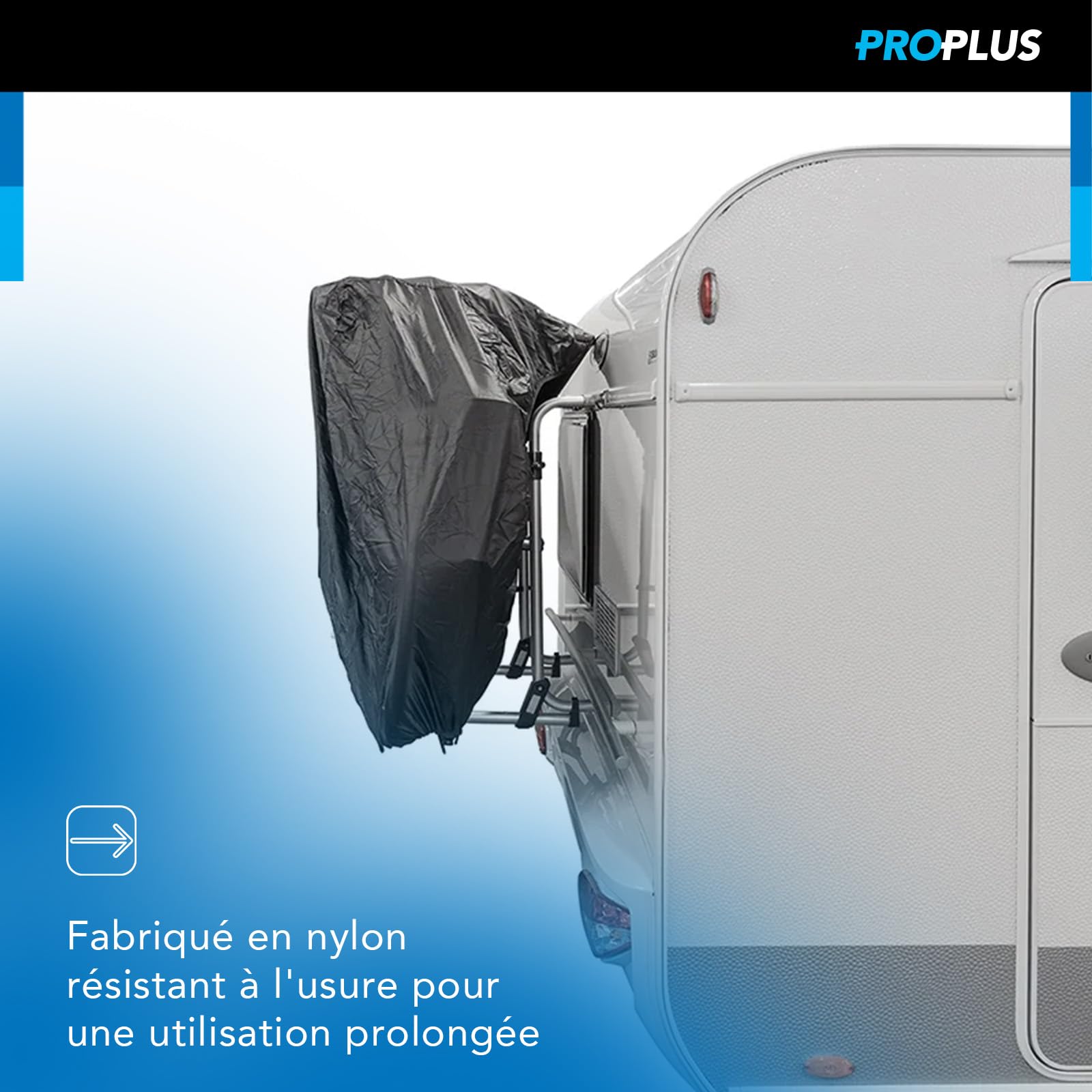 ProPlus Housse Vélo 15 x 50 x 122 cm – Pour 2 vélos sur porte-vélos de caravane ou camping-car – Poche pour panneau 50 x 50 cm – Noir