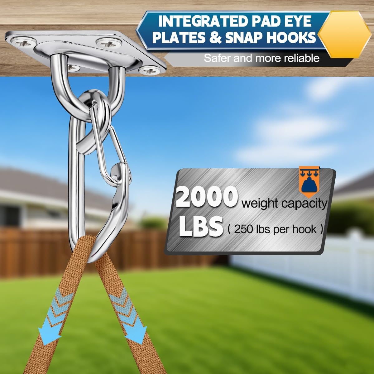 Stainless Steel Pad Eye Hook 8PCS M6 Rhombus Ceiling Hooks and Screws for Hanging Hammock, Plants, String Lights, Canopy, DIY, Porch Swing Hanging Kit, Indoor & Outdoor Use Swing Hooks