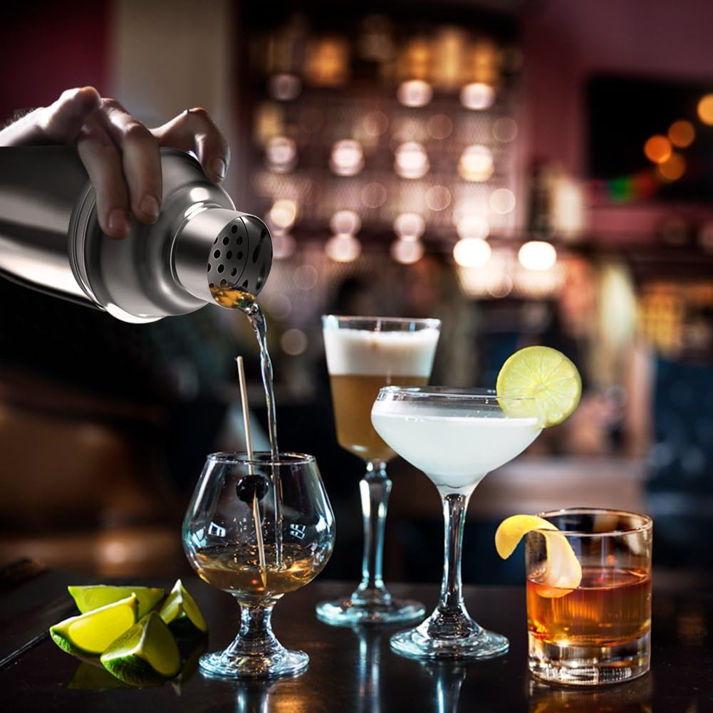 Mngarista 24 oz Cocktail Shaker Set - Drink Shaker - Bartender Kit - Stainless Steel Martini Shaker with Double Jigger and Stainless Steel Straw