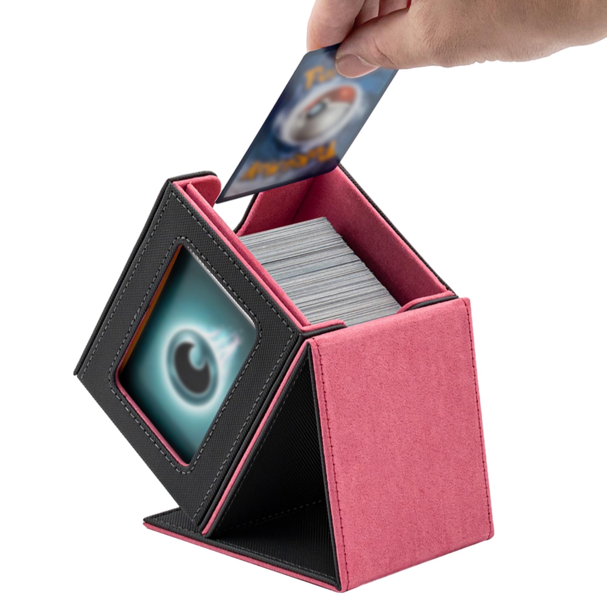 Tolesum Caja de Cartas Vertical para MTG, con Ventana De Visualización, Card Deck Box para 100 Cartas, Caja de Baraja Magnética para Commander/TGC/Tarjetas Comerciales - Rojo Melocotón
