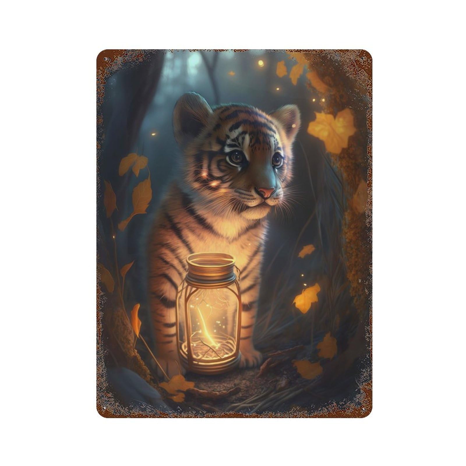 Retro Metal Sign Tiger Cub Glow 15.7"x11.8", Retro Wall Decor for Living Room, Hallway And Home Decor