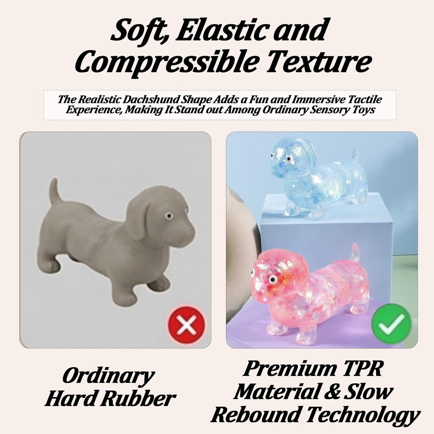 Dachshund Squishy Stress Toy Weiner Dog Dumpling Butter Squishies Mystery Glitter Slow Rising Toys Blue Sparkly Sausage Dogs Gel Relief Ball Cute Soft Sparkling Weenie Sensory(2PCS-B)