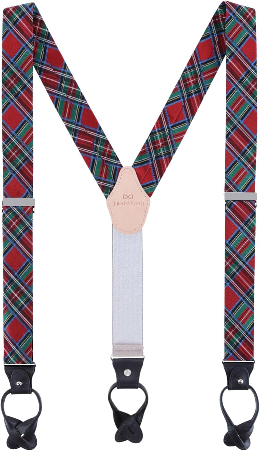 Trafalgar Men's Nicholas Tartan Plaid Button End Silk Braces (Suspenders)