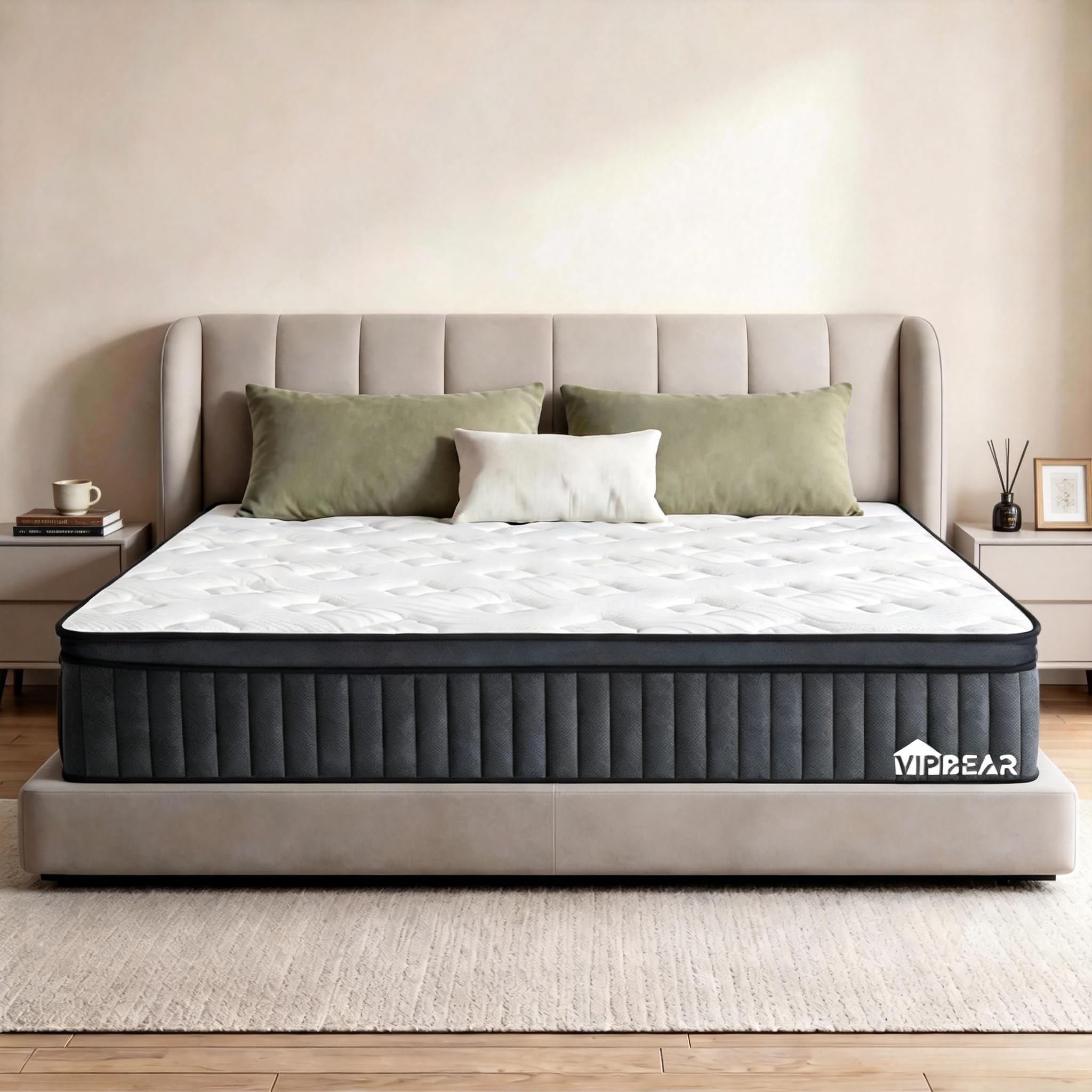 Vipbear Double Mattress 4FT6, 10 Inch Hybrid Pocket Spring Mattresses