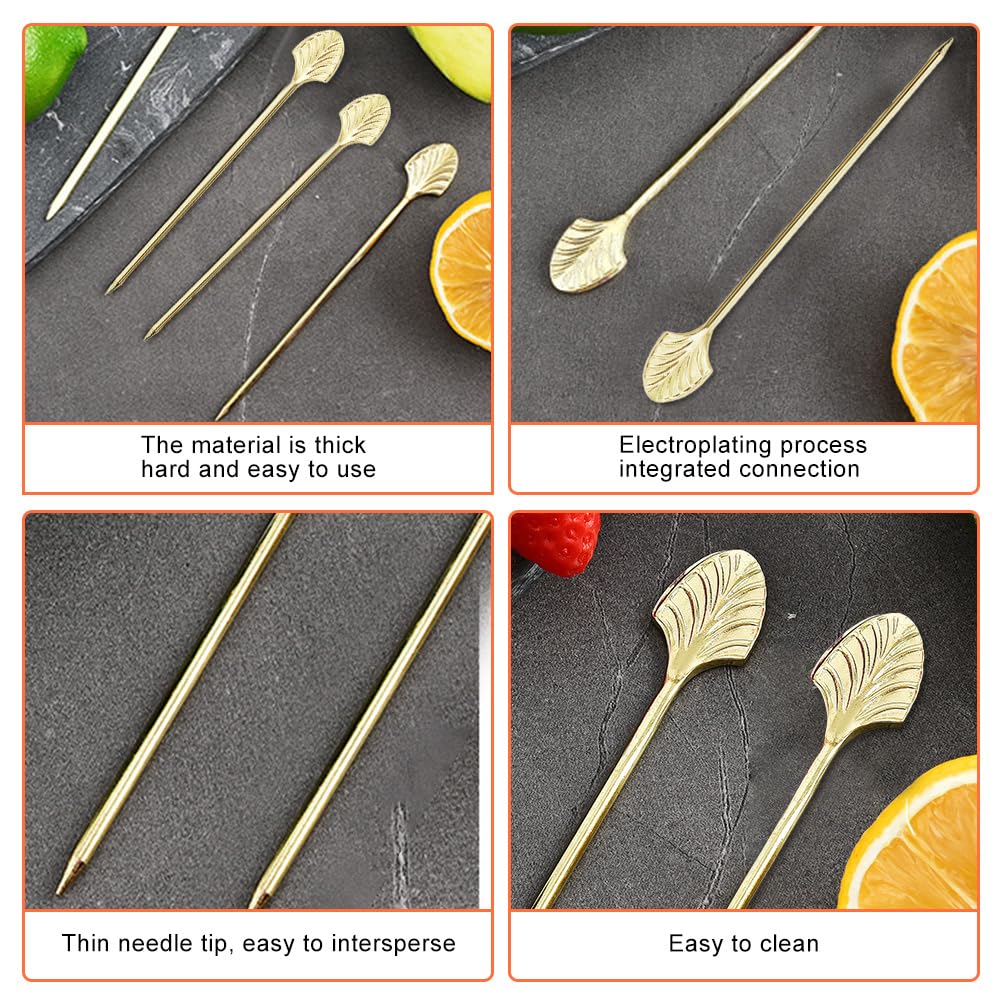 4-Piece Stainless Steel Cocktail Picks – Gold Reusable Garnish Sticks For Martinis, Olives, Fruit, Bar Accessories