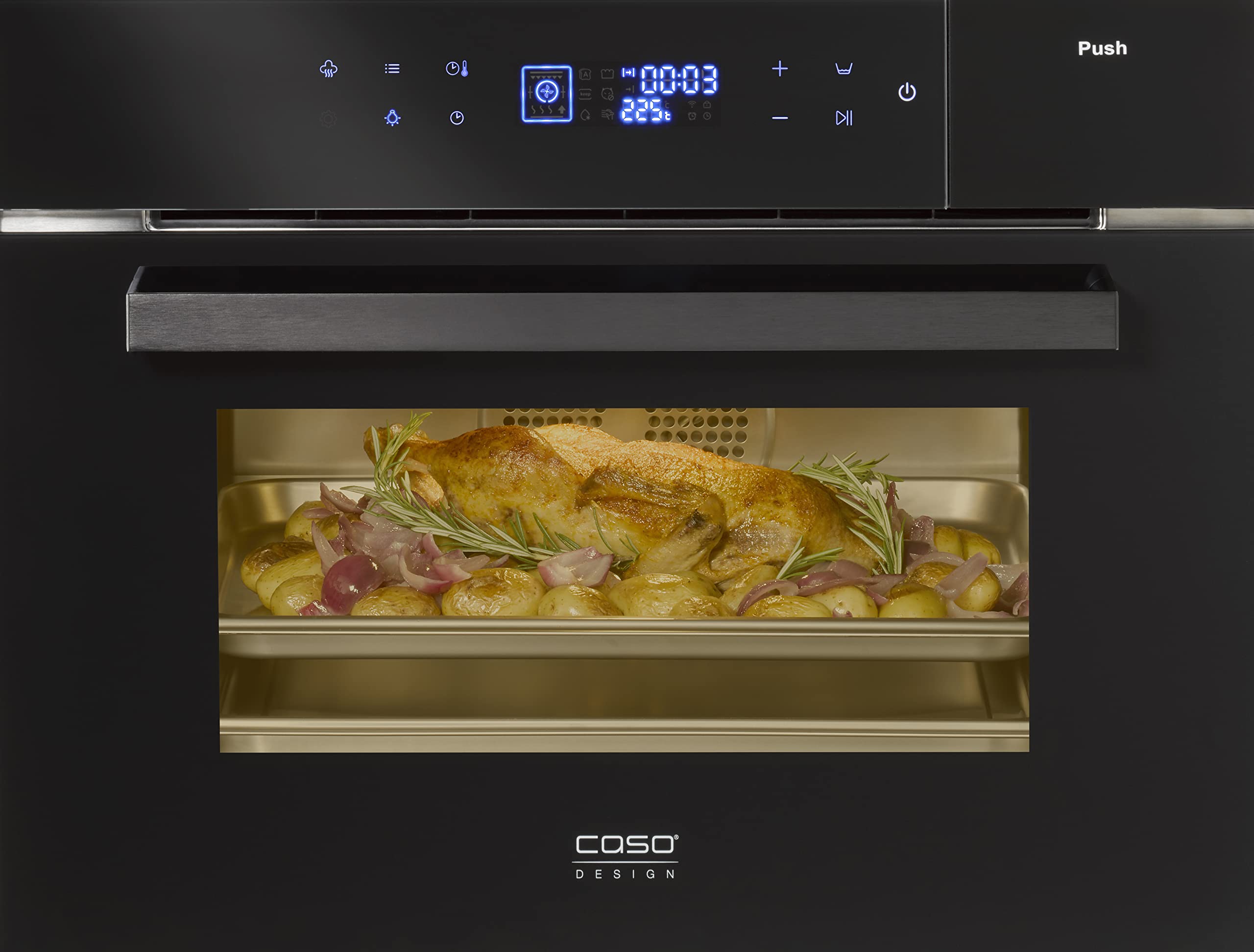 CASO SteamMaster E 56 - Einbaubackofen mit Dampfgarfunktion|45er Nischenhöhe, Edelstahl Garraum mit 45L Nutzvolumen, Wassertank 1,2 Liter, 3000 Watt, Backofen, Dampfgaren, Braten, Backen + Dämpfen