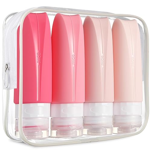 Botellas de viaje para artículos de tocador, aprobadas por la TSA, artículos de aseo de tamaño de viaje de 3 onzas, sin BPA, a prueba de fugas,