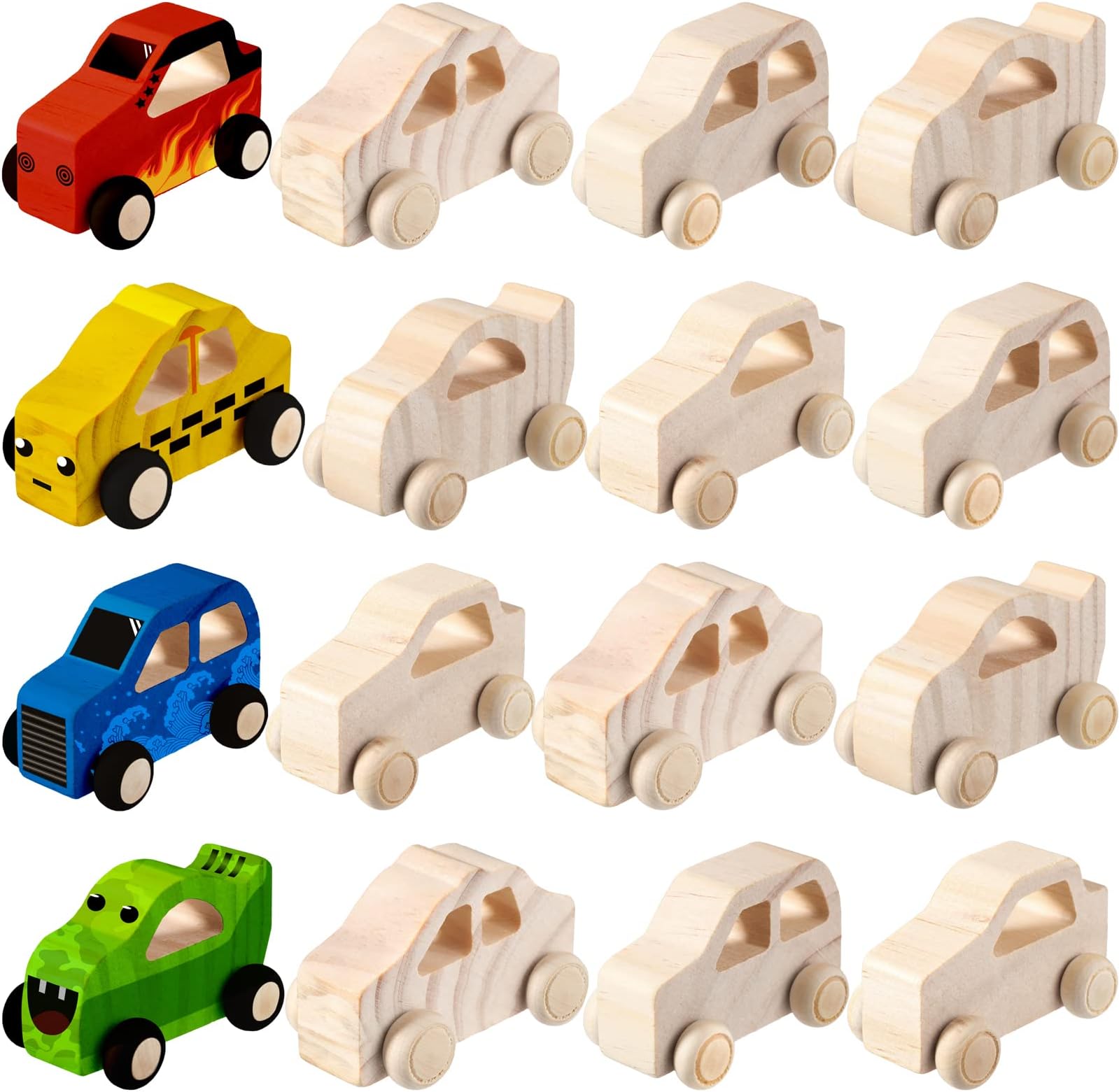 Chivao 12 Pcs Wood DIY Car Toys, Unfinished Wooden Cars, Paintable Wood Toys, Wooden Crafts for Students Home Activities Craft Projects Easy Woodworking(Vivid Style)