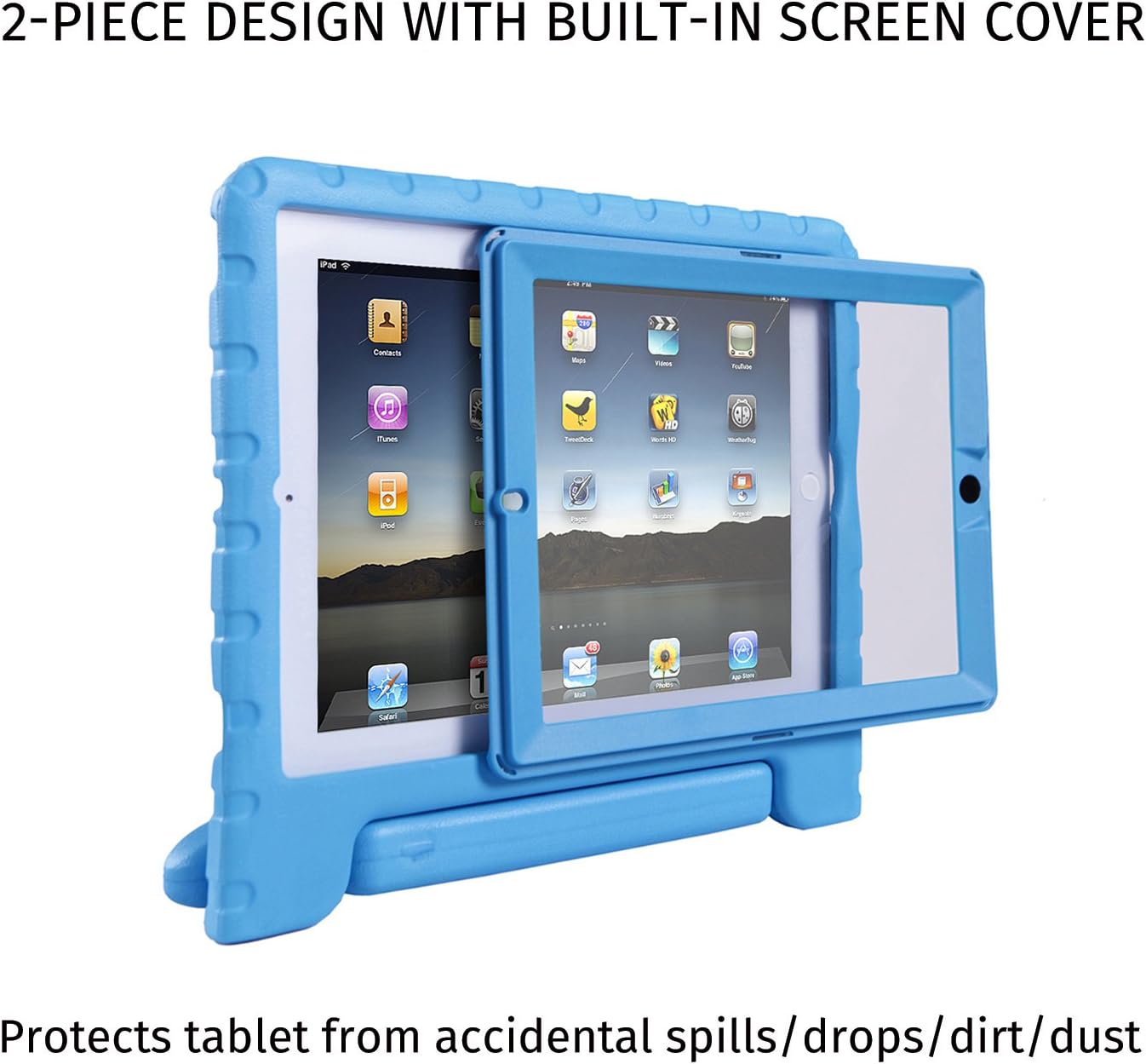 HDE Case for iPad 2 3 4 Kids Shockproof Bumper Hard Cover Handle Stand with Built in Screen Protector for Apple iPad 2nd 3rd 4th Generation (Blue)
