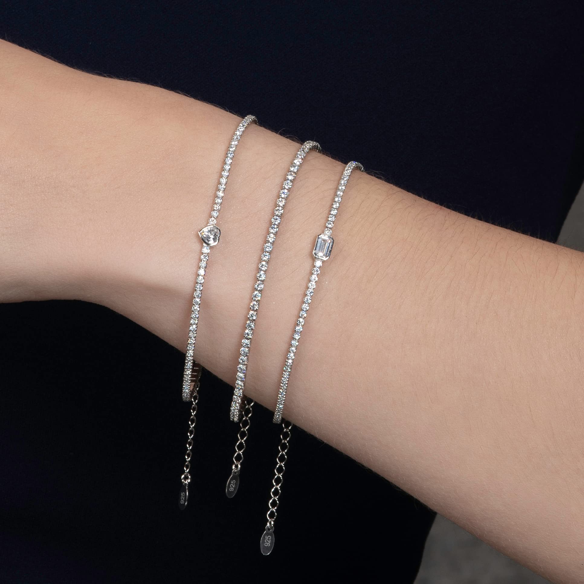 namana Bracciale Tennis in Argento Sterling 925, Braccialetto Sottile per Donna e Raggazza, Delicato Bracciale Tennis con Zirconi Cubici, Gioielli in Argento Sterling 925, Regalo da Donna