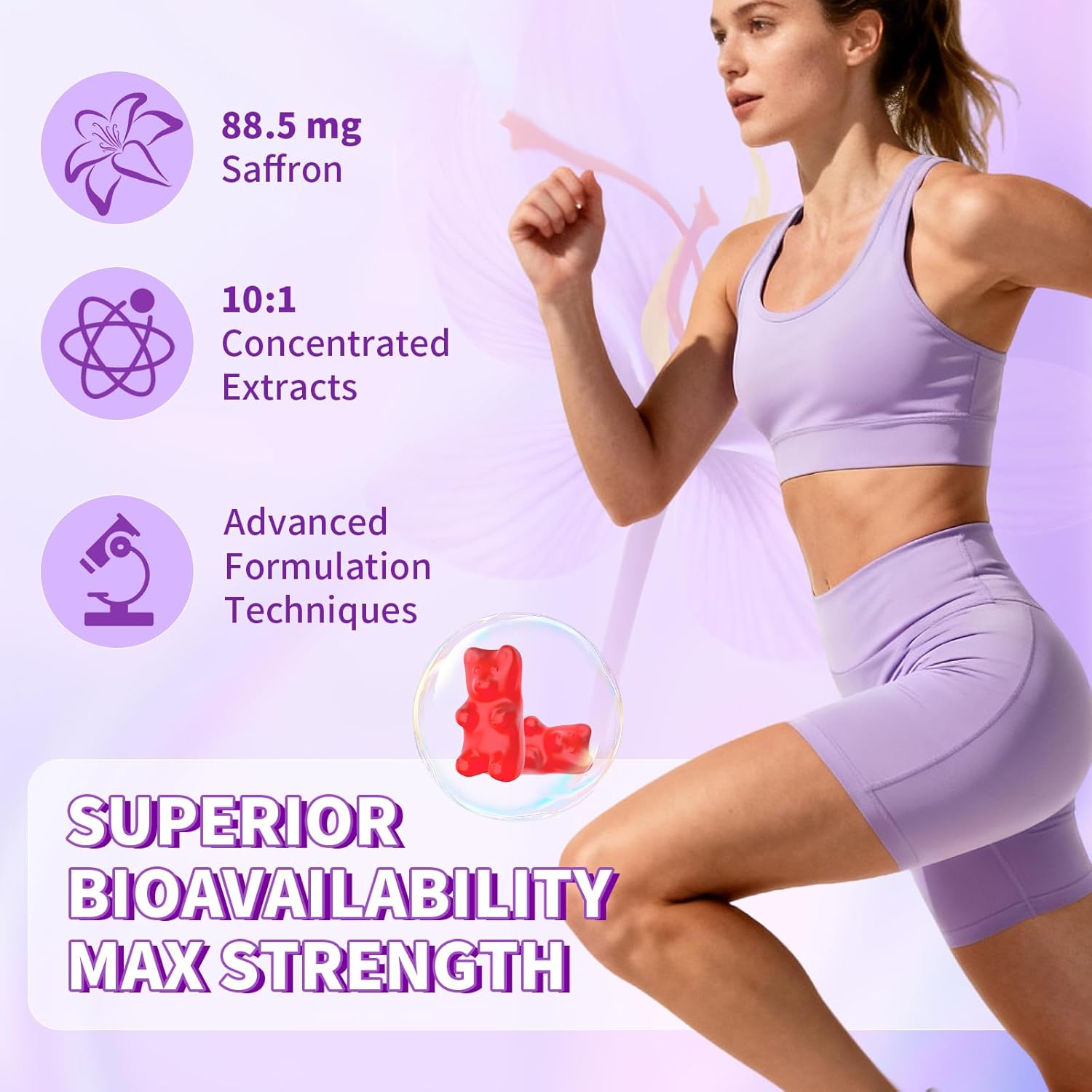 Saffron Gummies, Saffron Supplements for Kids & Adults with Ashwagandha, L-Theanine, St. John's Wort, Lemon Balm, Vitamin D3 B6, Magnesium & Zinc-Support Focus, Zzz, Mood, Raspberry Flavor, 60 Count - Image 5