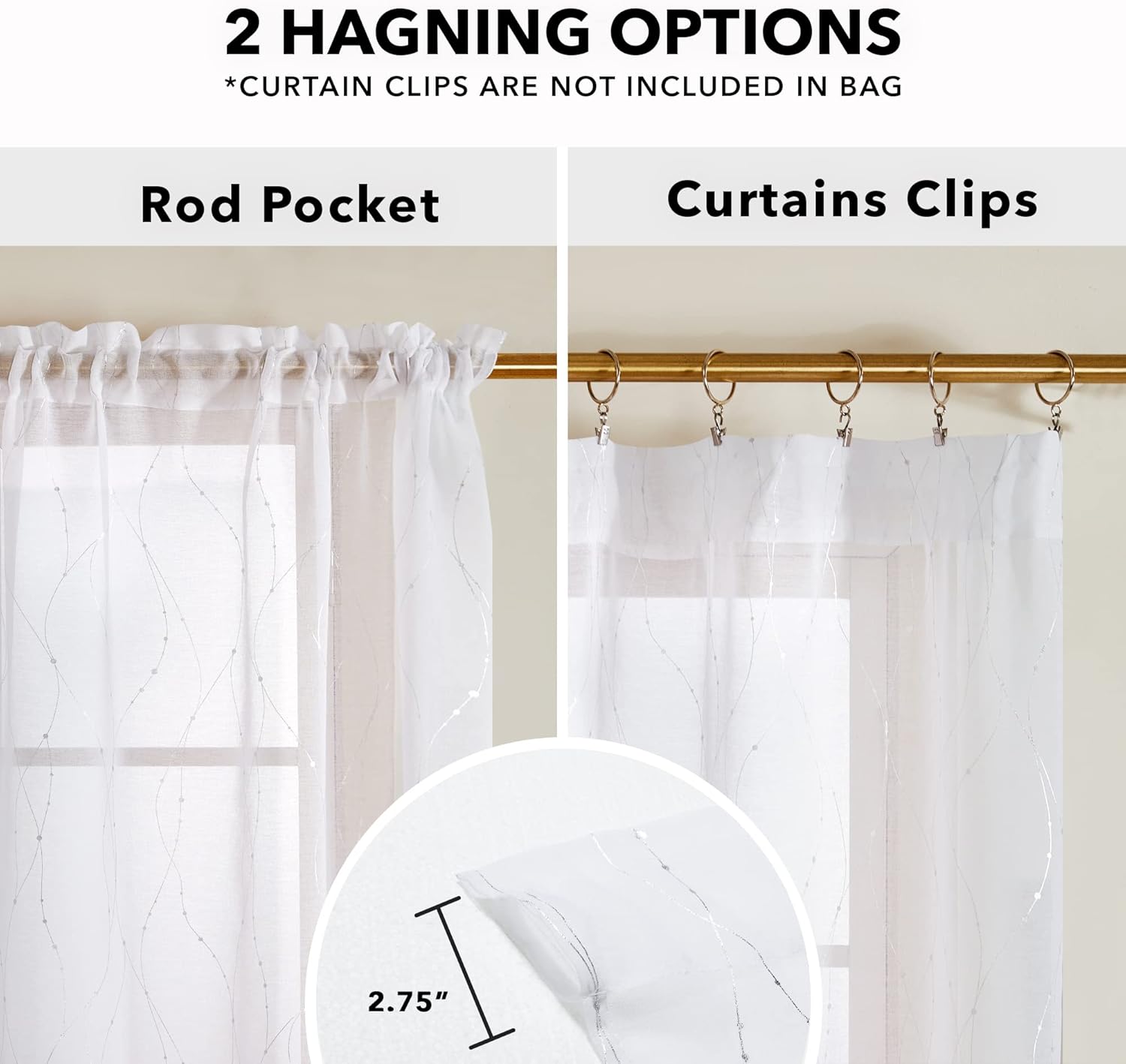 Deconovo Sheer Curtains - Voile Curtains Rod Pocket - Voile Sheer Drapes, 2 Panels for Living Room, White & Silver, 52W X 84L