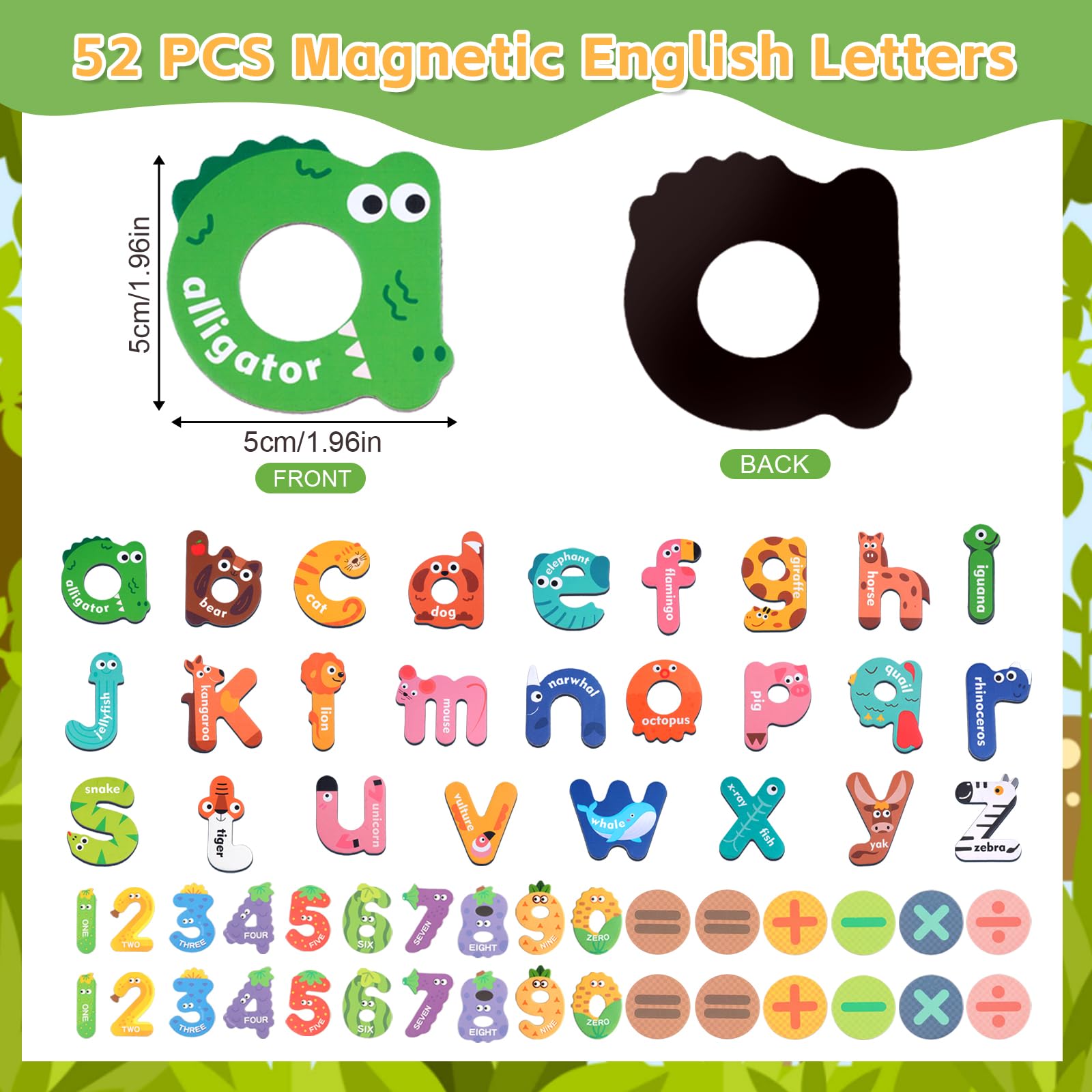 52 Pcs Magnetic Letters and Numbers,Animals Large Fridge Magnets for Kids,Educational Learning Alphabet Toys Include 26 Lowercase abc and Numbers for Baby Toddler Preschool - Image 2