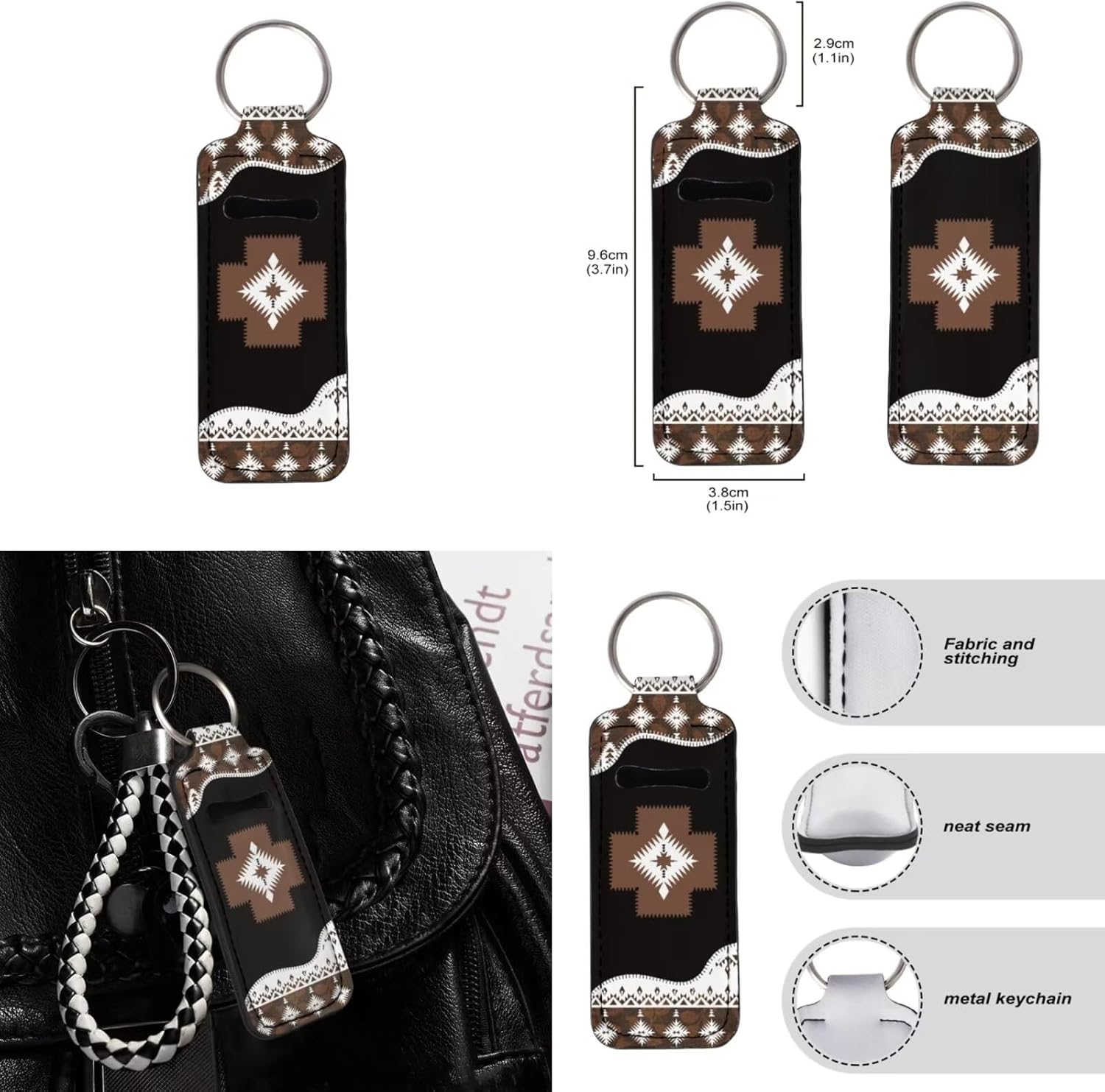 Horeset Western Aztec Tribal Car Seat Cover Sets Full Set Auto Seats Cushion with Steering Wheel Covers+Seat Belt Pad+Car Cup Coaster+Keychain Holder Fit Most Vehicle-10 Piece