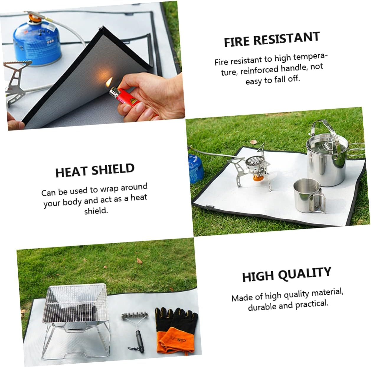 Camping Fireproof Cloth Insulation Mat Double-Sided BBQ Heat Resistance Pad for Outdoor Picnics Durable Silicone Coated Fiberglass Fire Safety