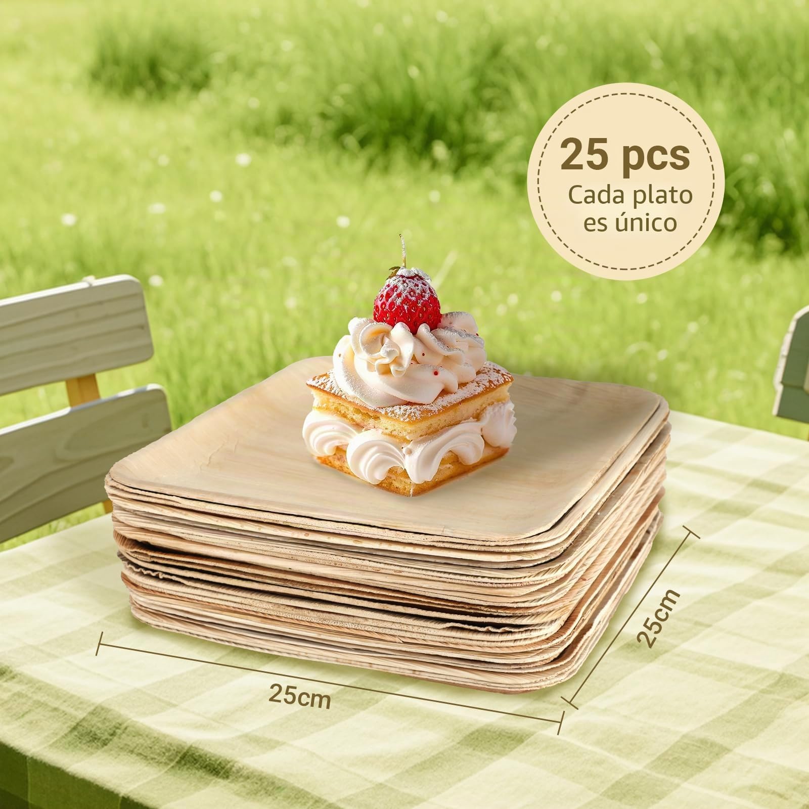KITDAHOM 25 Platos de Hoja de Palma - Platos Naturales 25 x 25 cm - Material de Hoja de Palma - Vajilla Desechable Compostable y Resistente para Fiesta, Boda, Barbacoa, Picnic