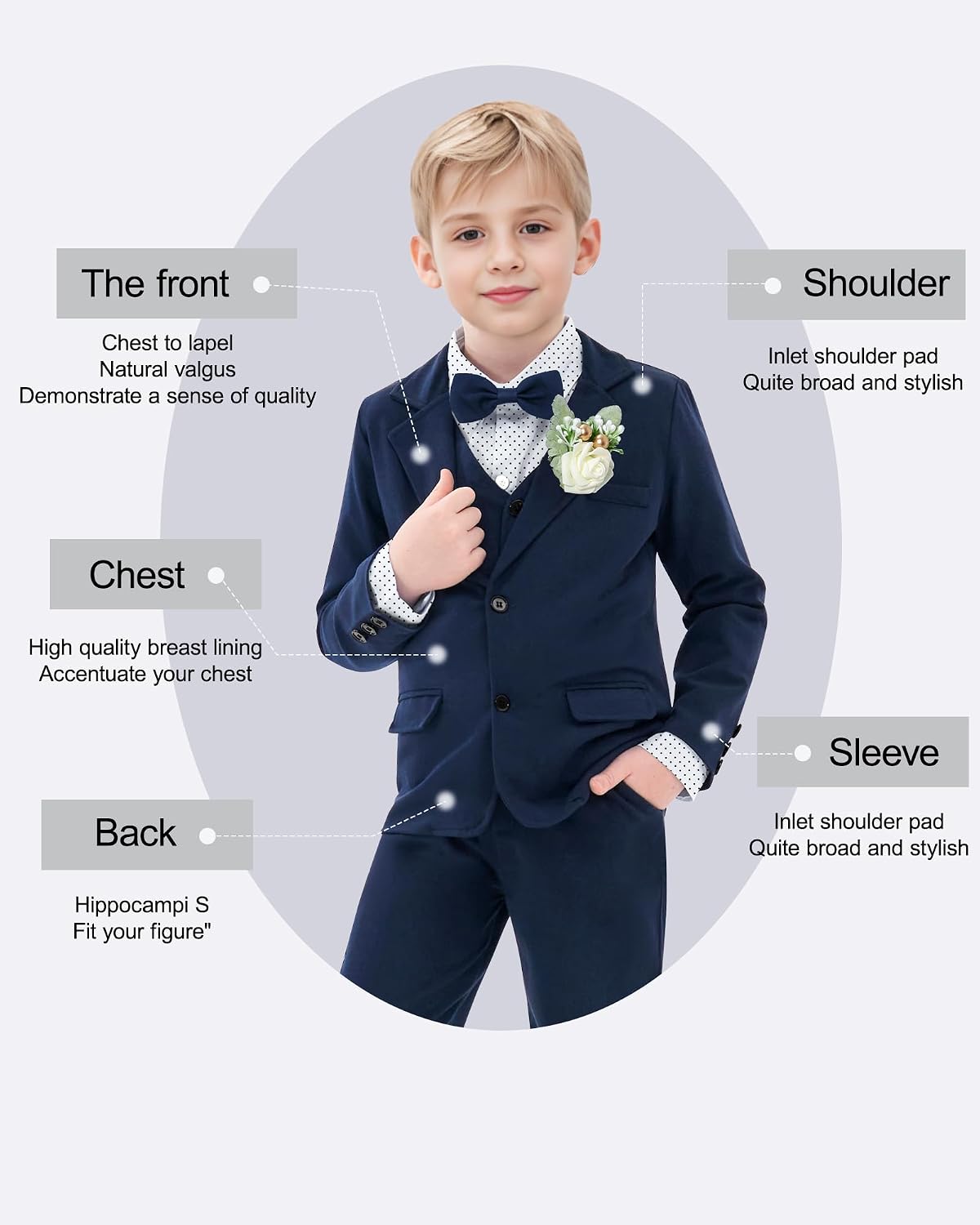 YUEMION Boy Suit Tuxedos Wedding Formal Kid Outfits 7Pcs Dress Shirt with Bowtie Vest Jacket Boutonniere Suspender Pants Set