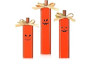 3 Pcs Halloween Table Decorations Rustic Wood Pumpkin Ghosts Scary Block Decor for Home Decoration