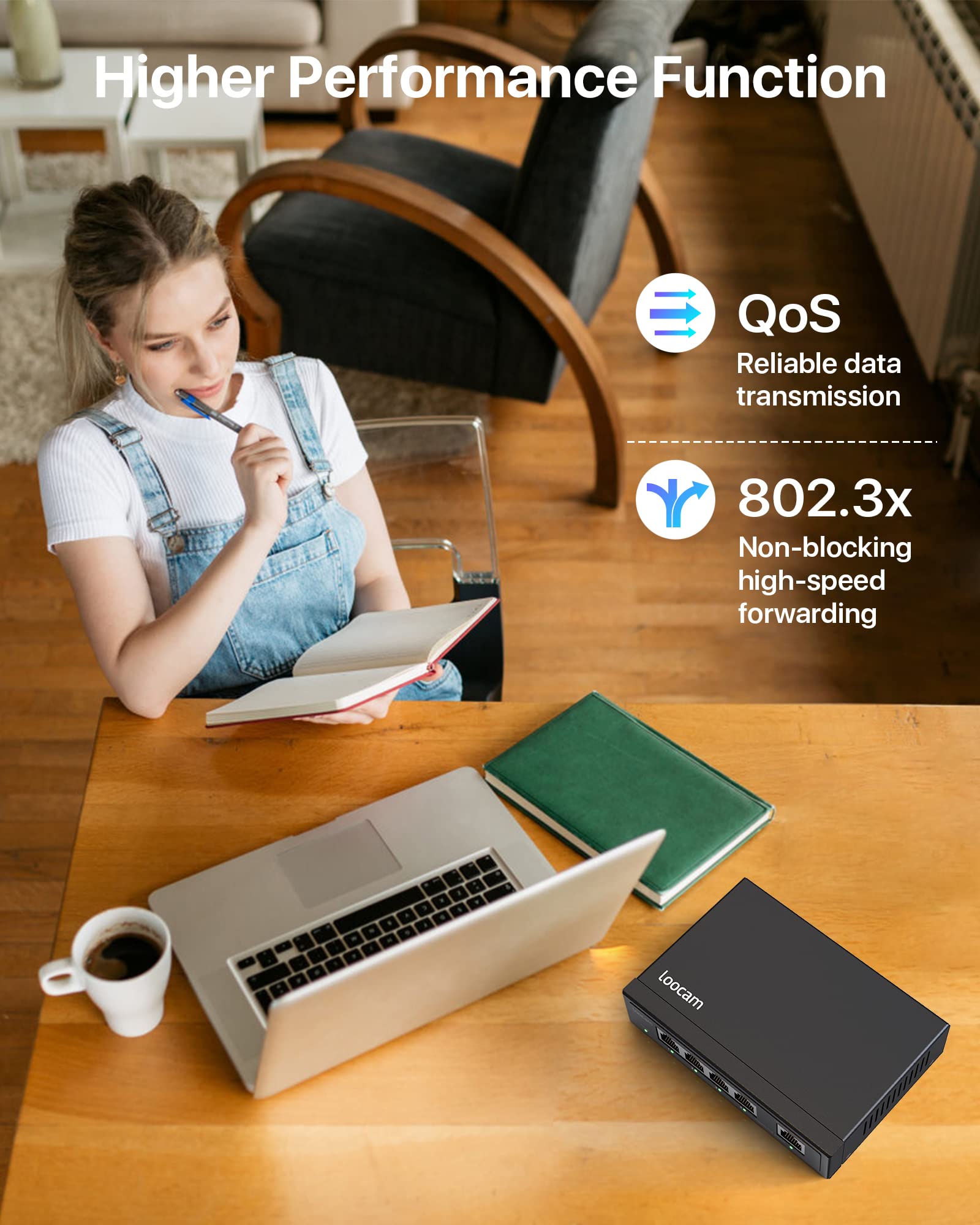 Loocam Commutateur PoE Gigabit à 5 Ports, 4 Ports PoE+ avec 1 Port Gigabit Uplink, commutateur Ethernet Non géré de 1000 Mbit/s pour Une Puissance Totale de 65 W, IEEE802.3af/at, boîtier en métal,