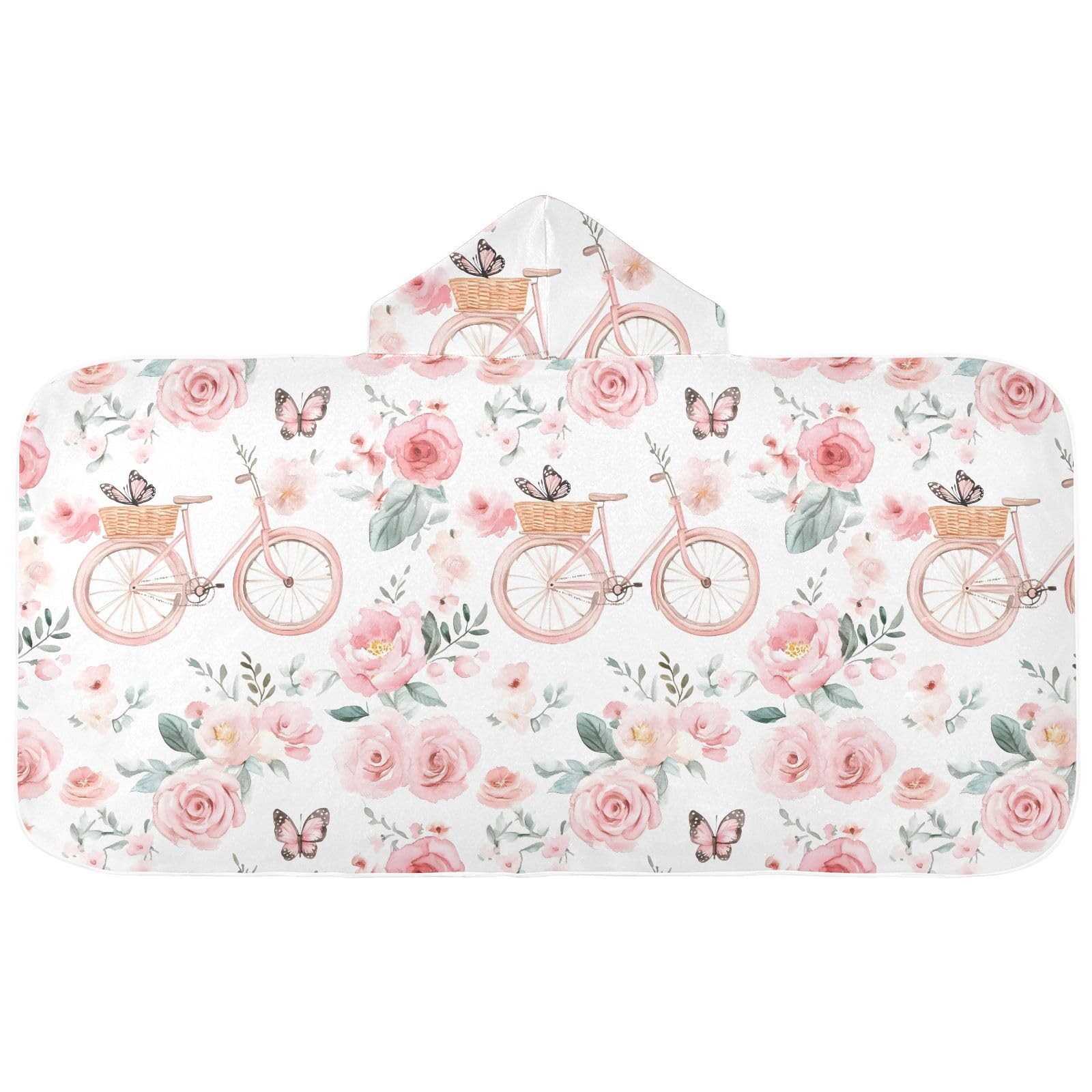 CHIFIGNO Watercolor Vintage Pastel Roses Kid Hooded Bath Towel for Boy Girl, Absorbent Kids Beach Towels Soft Beach Poncho Towels