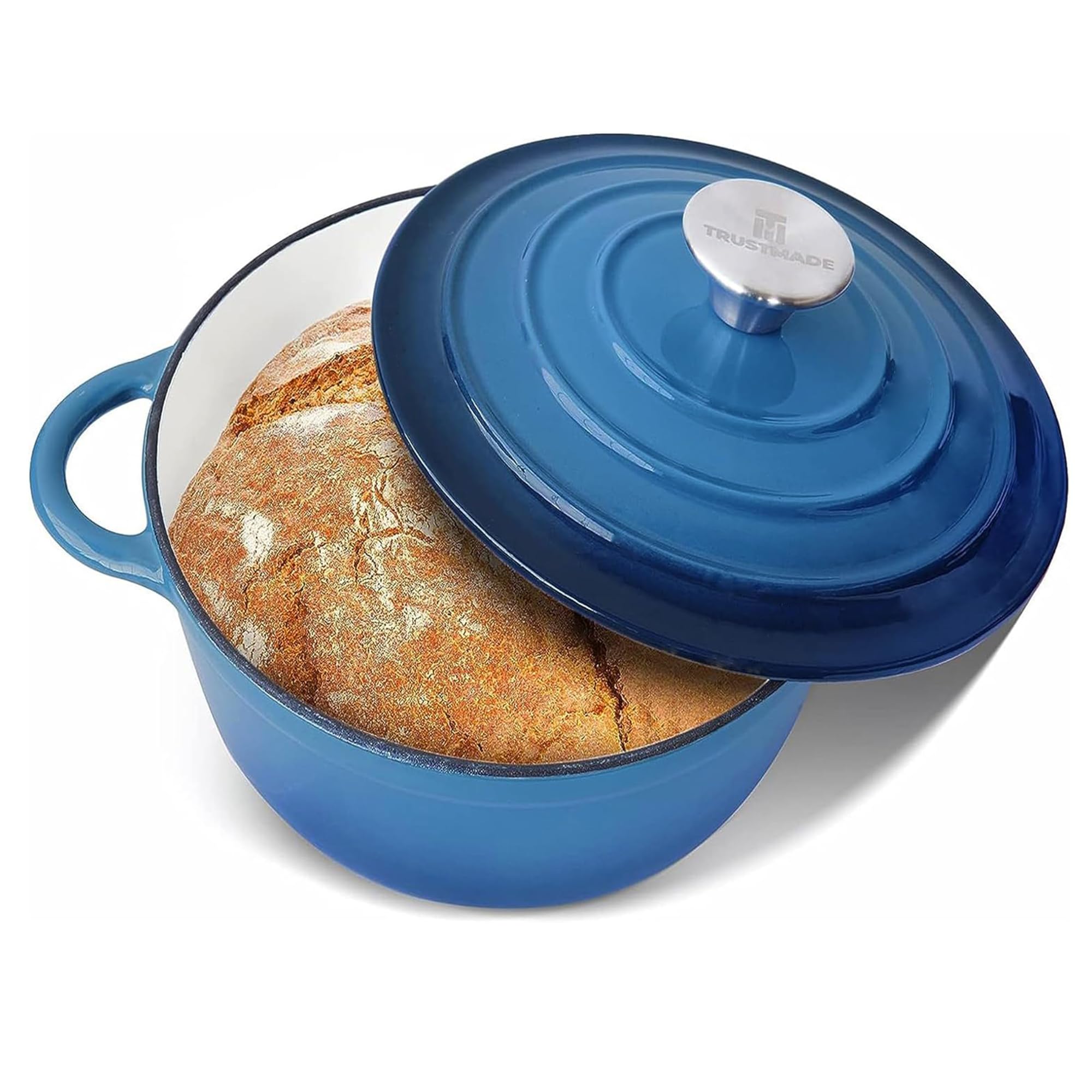 Trustmade 3 QT - Pentola olandese in ghisa, smaltata, con coperchio autoimbastente, per cottura domestica, stufa, cucina, blu