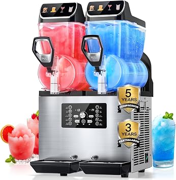 Commercial Slushy Machine, 8Gal/30L Stainless Steel Margarita Smoothie Frozen Drink Machine, Independent Tank Control Slushie Machine, LED Light & Auto Clean,1100W Fast Cool for Restaurants Cafe Bars