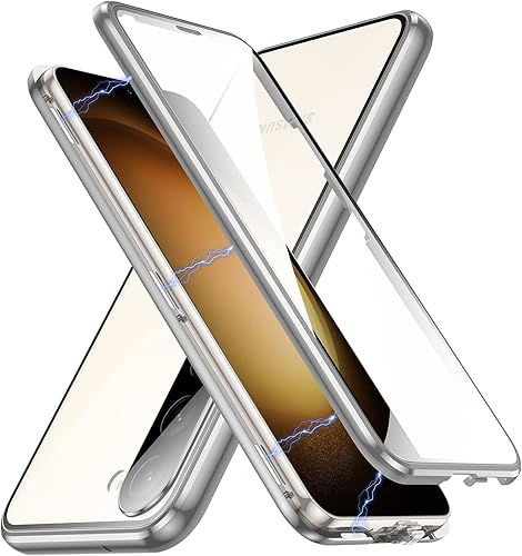 Jonwelsy Funda para Samsung Galaxy S23, 360 grados frontal y trasera de vidrio templado transparente Protección de cuerpo completo Adsorción