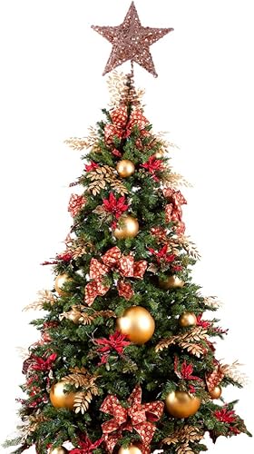 Miniatura 6 de Amosfun Decoración para árbol de Navidad, 8 pulgadas, estrella de árbol de metal con purpurina hueca, decoración rosa para árbol de Navidad,