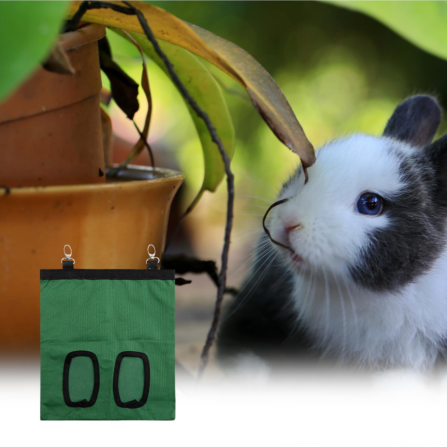 Rumyve Rabbit Hay Feeder Bag,Long Wear Feeder Bag,Oxford Fabric Hanging Bag,Small Animals Hay Feeder Bag for Rabbit Guinea Pig Hamster(Green) - Image 4