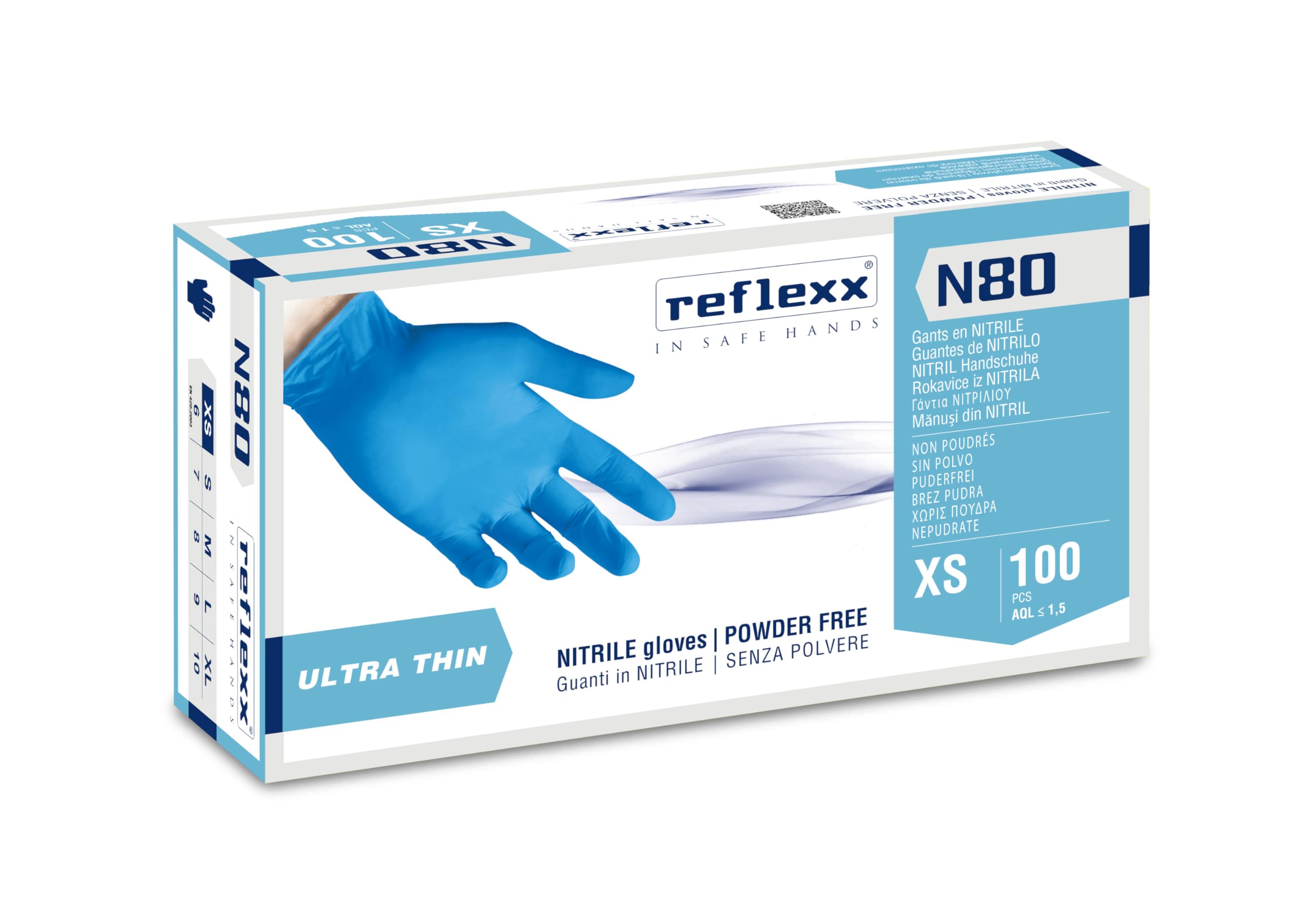 REFLEXX N80B/XS Guanti nitrile senza polvere taglia XS