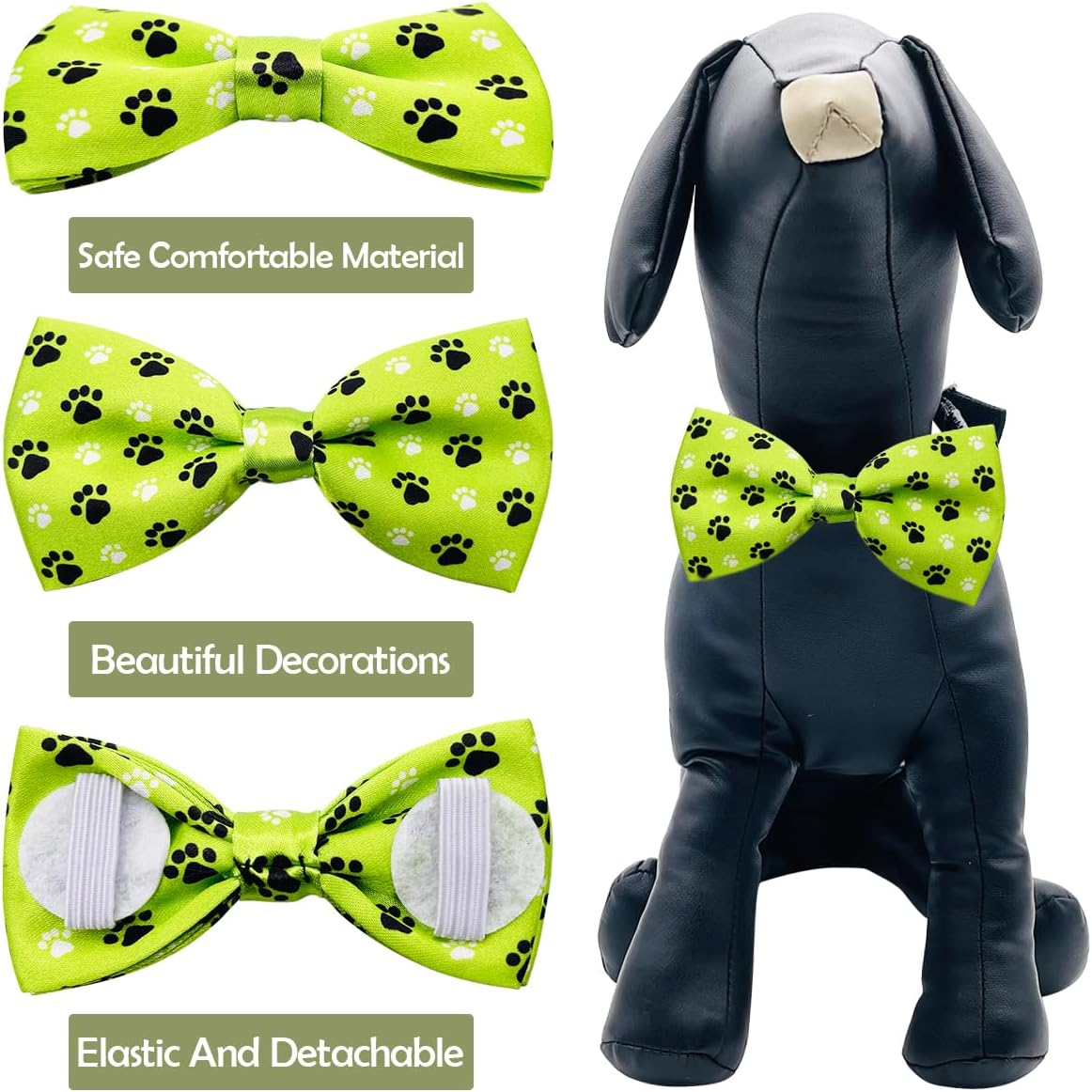 PET SHOW 50pcs Paw Bone Printed Small Dogs Bowties Collar Attachment Bows Embellishment Medium Dog Puppies Cats Collar Charms Accessories Bulk Slides Bow Ties for Birthday Wedding Parties, M/L