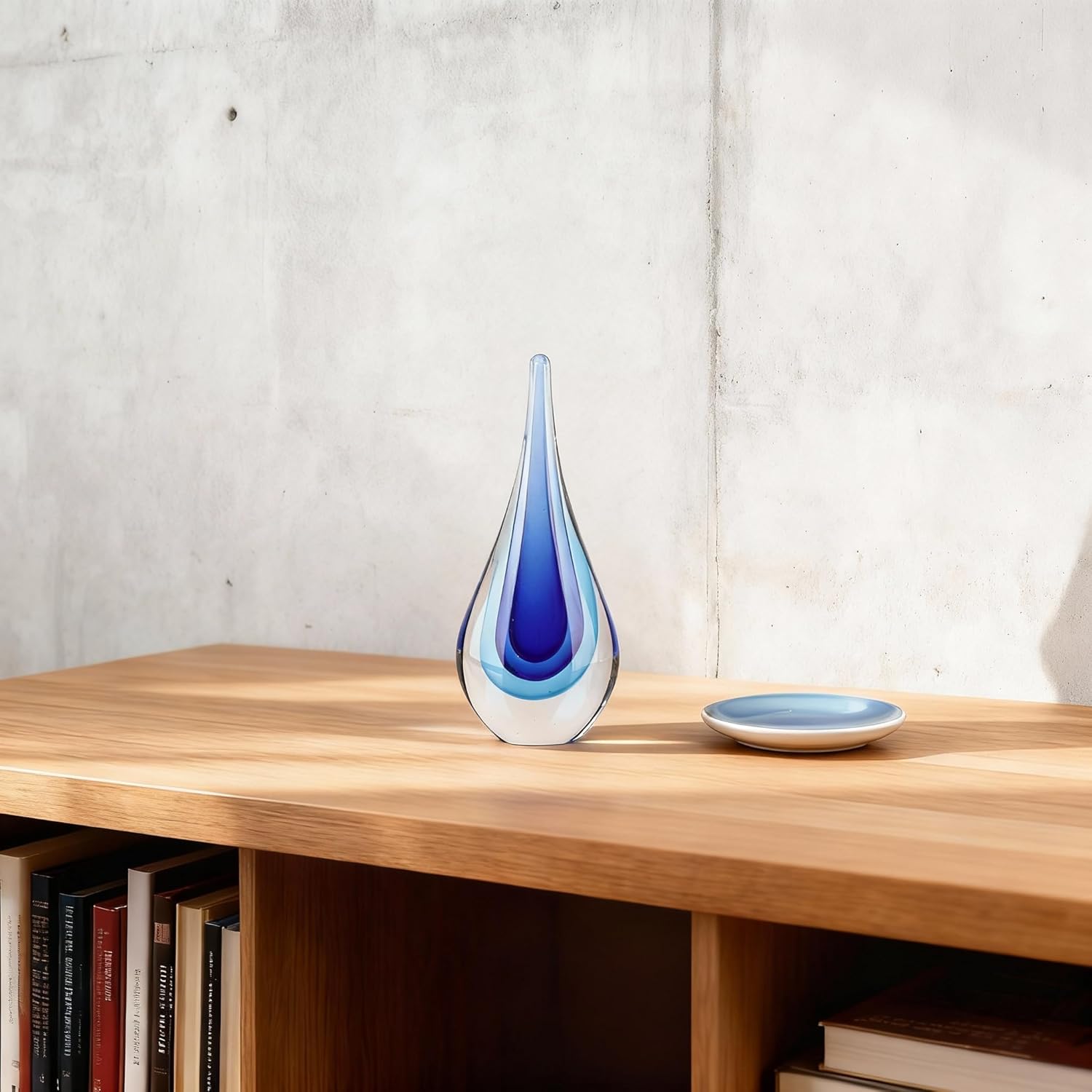 DOVDOV Blown Glass Sculpture, Blue Glass Art Collectible Statue, Unique Teardrop Ornament, Suitable for Office, Bookshelf, Dressing Table, Living Room Coffee Table, or Mantelpiece Display. - Image 4