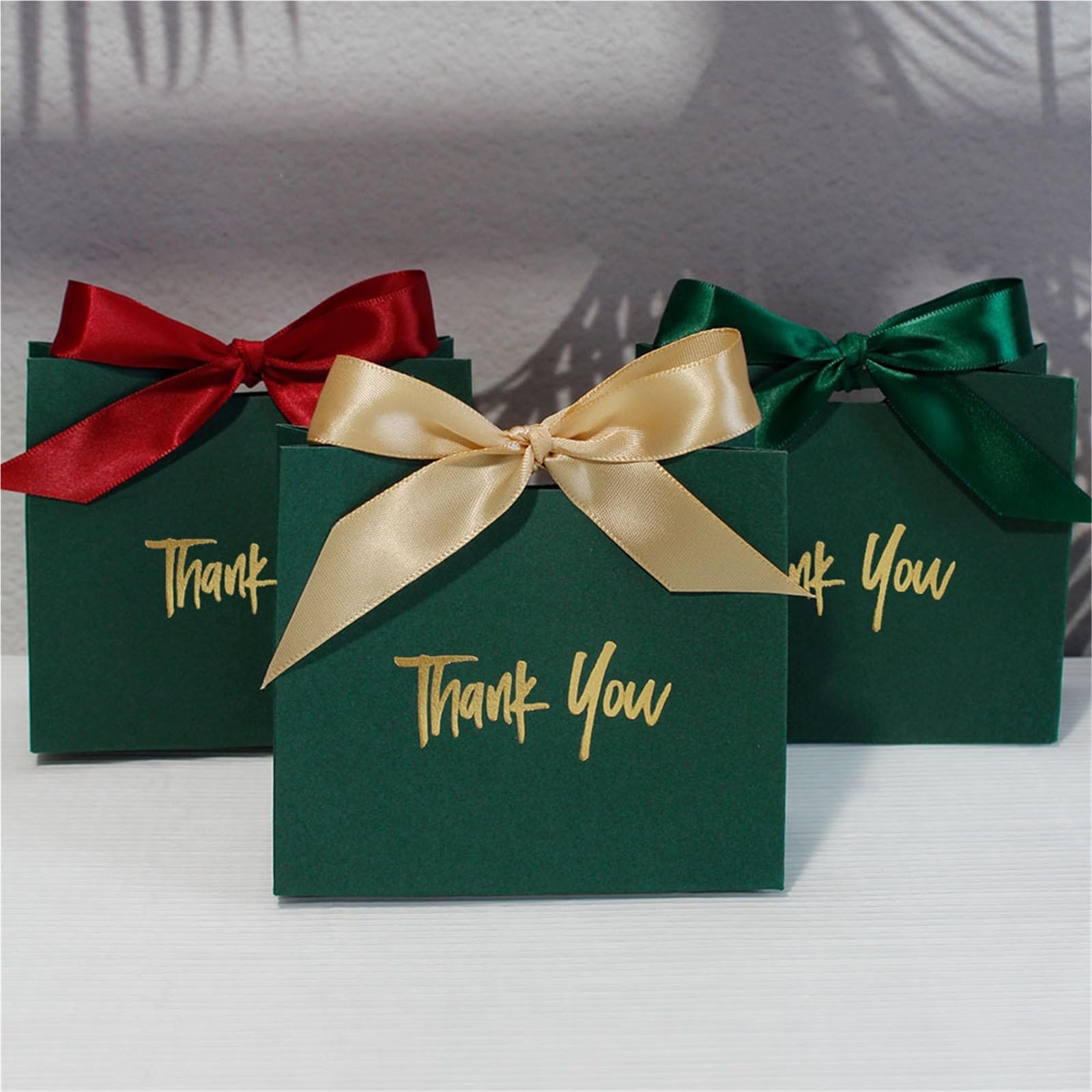 PFMSAAF wedding candy box Green Ribbon Box, Thank You Candy , And Mini Bag, Versatile Packaging Suitable For Any Occasion(Burgundy,50pcs)